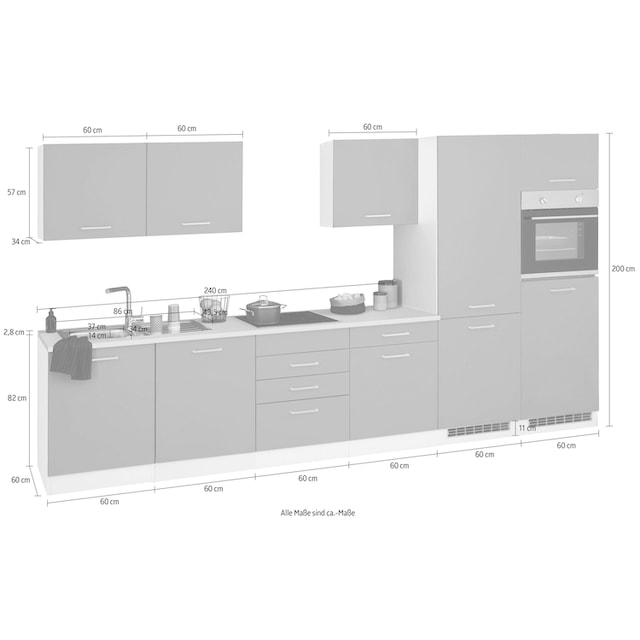 HELD MÖBEL Küchenzeile »Visby«, ohne E-Geräte, 360 cm, für  Kühl/Gefrierkombination und Geschirrspüler auf Rechnung kaufen
