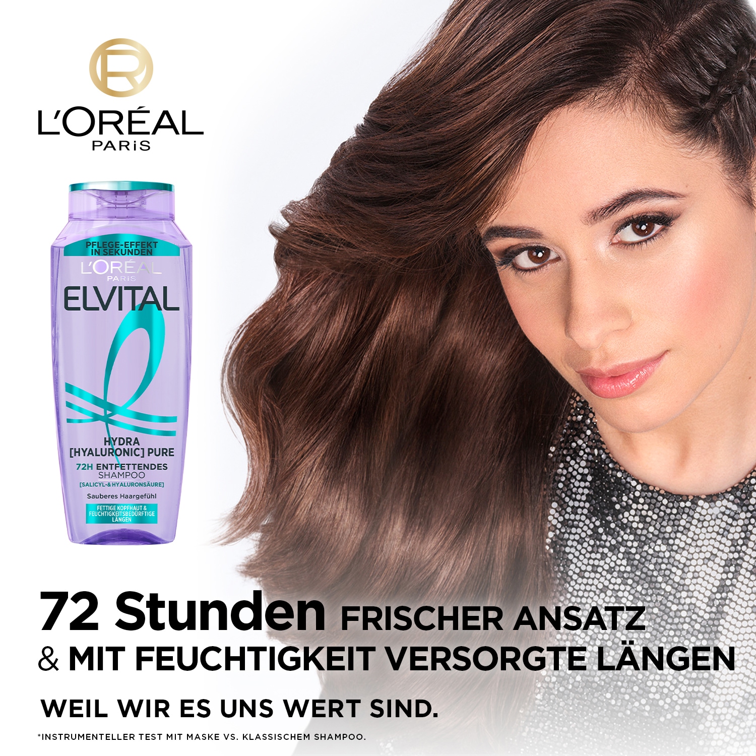 L'ORÉAL PARIS Haarshampoo »L'Oréal Paris Elvital Hydra Hyaluronic Pure Shampoo«, (Packung, 6 tlg.), Reinigt fettige Kopfhaut, spendet bis zu 72h Feuchtigkeit für Längen.