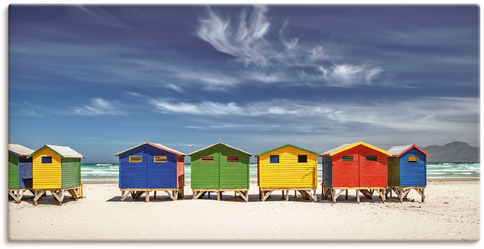 Artland Wandbild »Bunte Strandhäuser bei Kapstadt«, Strandbilder, (1 St.), als Alubild, Outdoorbild, Leinwandbild, Poster, Wandaufkleber