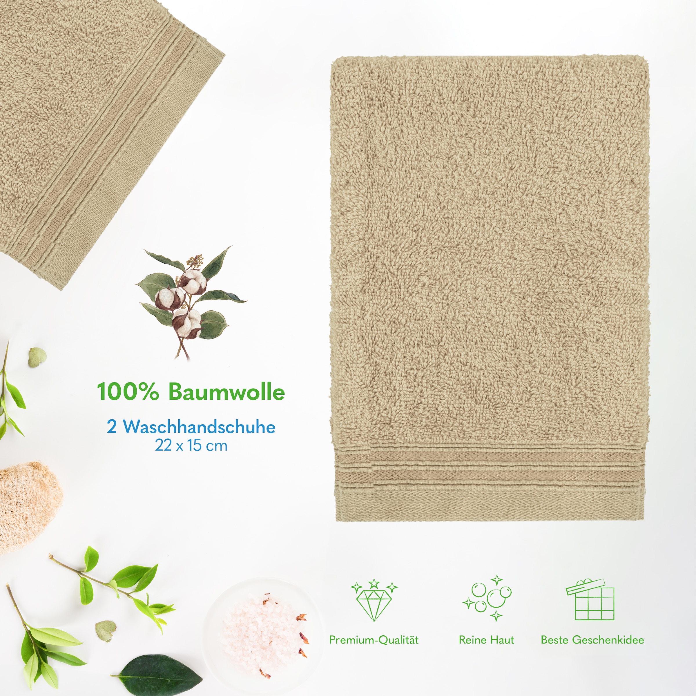 HAMMETEX Waschlappen »2er-Set Waschlappen 15x22 cm, 100% Baumwolle, weich und saugfähig«