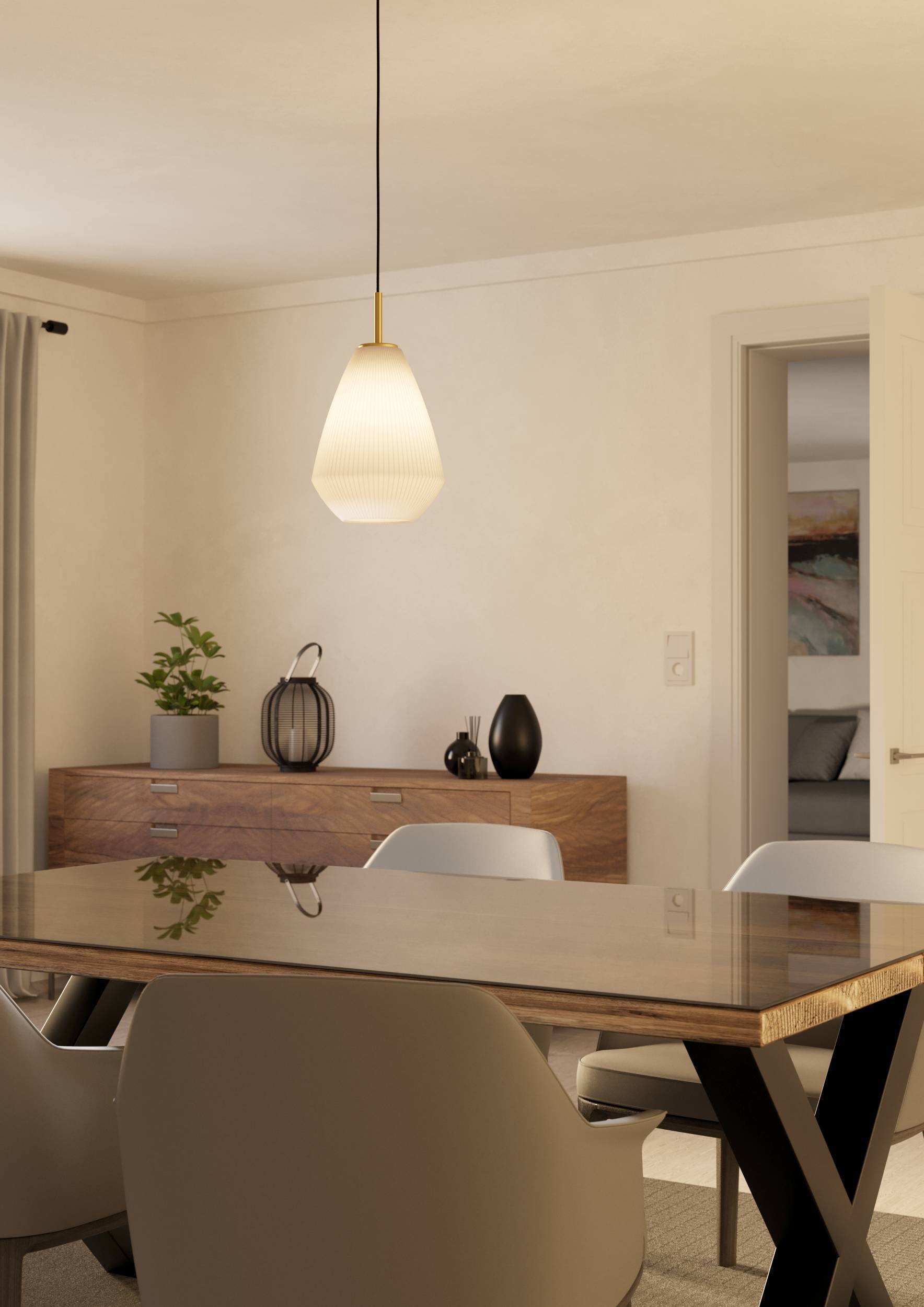 EGLO Hängeleuchte »Caprarola Hängelampe, E27, Esstischlampe, Wohnzimmerlampe, Lampe« E27 1 Stk. aus satiniertem Glas und Metall in Messing, Hängeleuchte, E27, Ø 20 cm