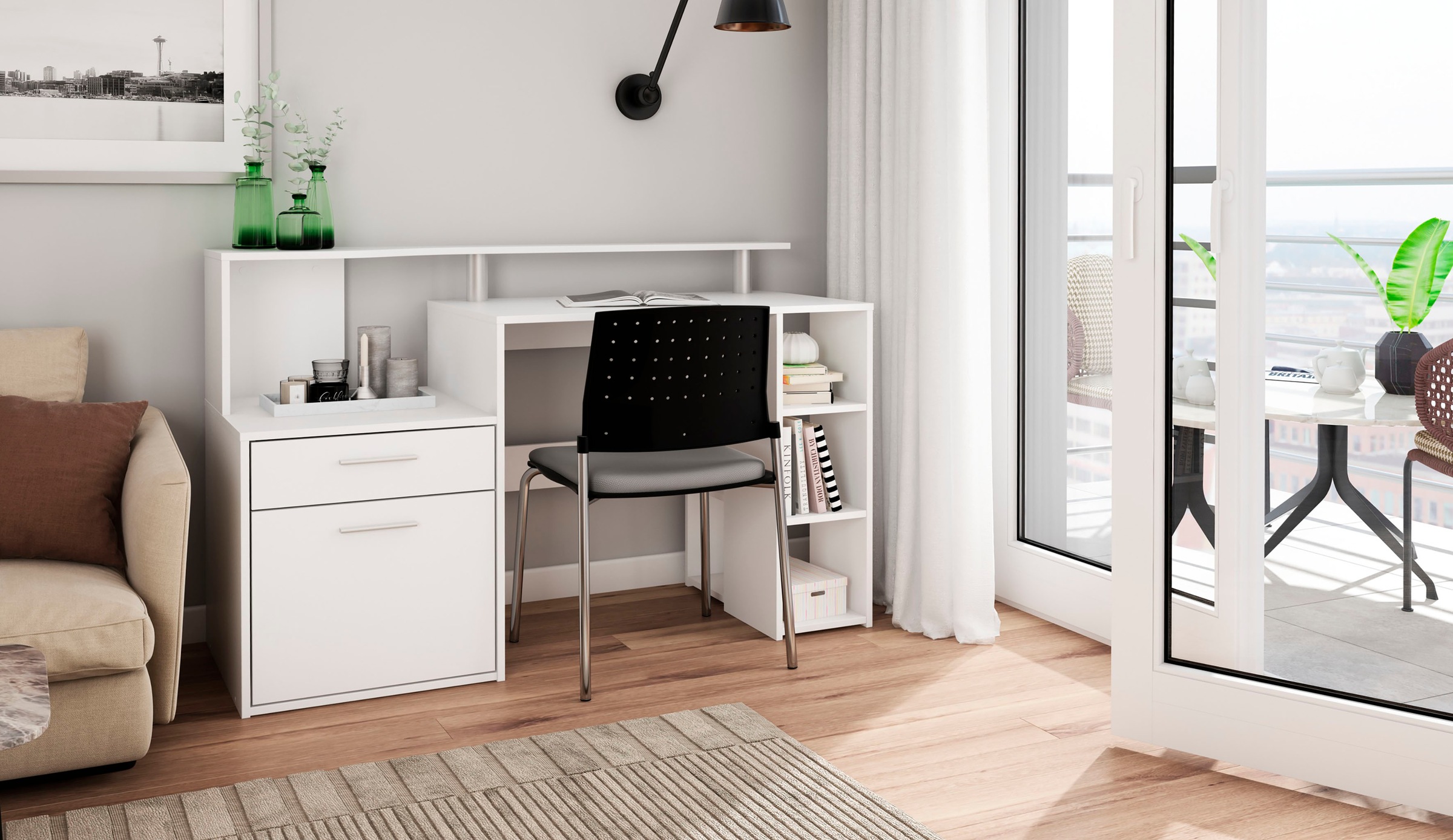 byLIVING Schreibtisch »Louise«, Breite 140 cm, Regal-Schreibtisch mit viel günstig online kaufen