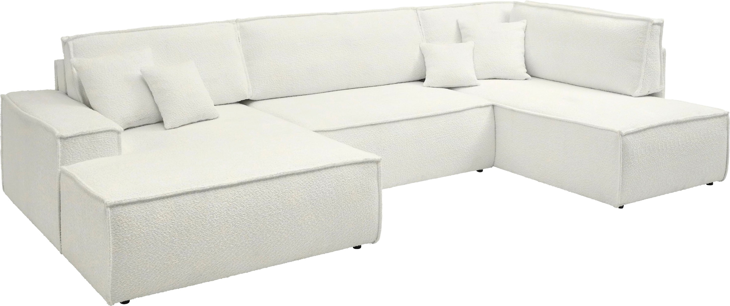 andas Wohnlandschaft »FINNLEY U-Form XXL 329 cm, Schlafsofa, Schlaffunktion m. Bettkasten«, (194/139 cm), Bouclé, Struktur und Cord