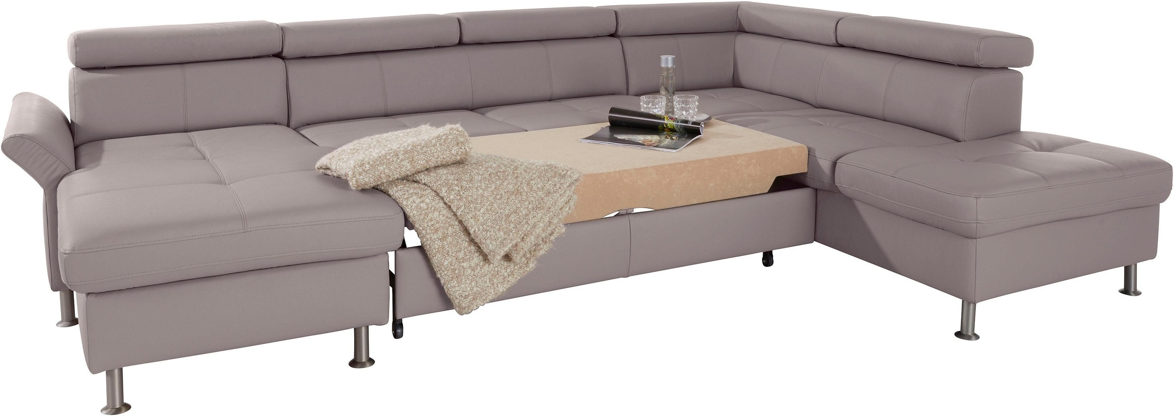 exxpo - sofa fashion Wohnlandschaft »Maretto, bequem und komfortabel, aufwendige Sitzsteppung, U-Form«, inkl. Kopfteilverstellung für mehr Sitzkomfort, wahlweise Bettfunktion