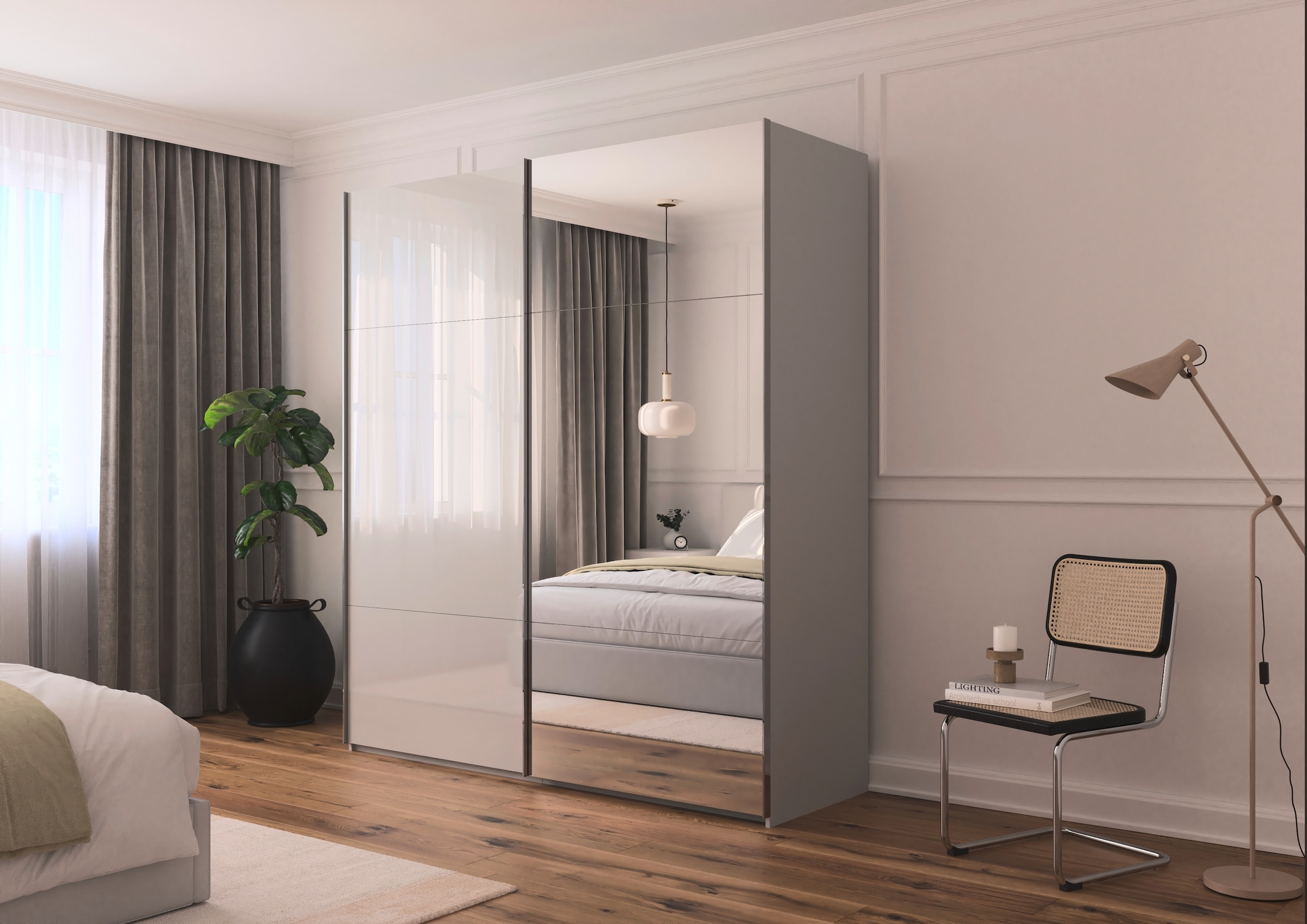 rauch Schwebetürenschrank »Kleiderschrank Schrank Garderobe Schlafzimmerschrank CONTIDO«, (in 3 verschiedenen Ausstattungen BASIC/CLASSIC/PREMIUM), aus hochwertigem Material in 6 Breiten 2 Griff-Farben MADE IN GERMANY