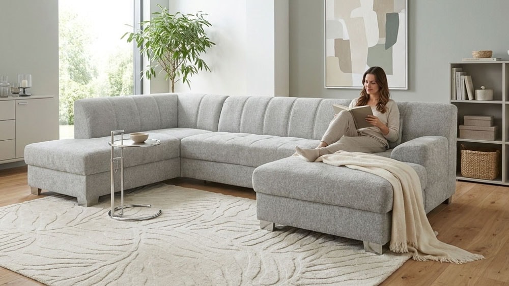OTTO home Wohnlandschaft »Lolland 296 x 195 cm, modern, mit Steppungen, mittelfester Sitz« U-Form, aus Pet Friendly Bezug