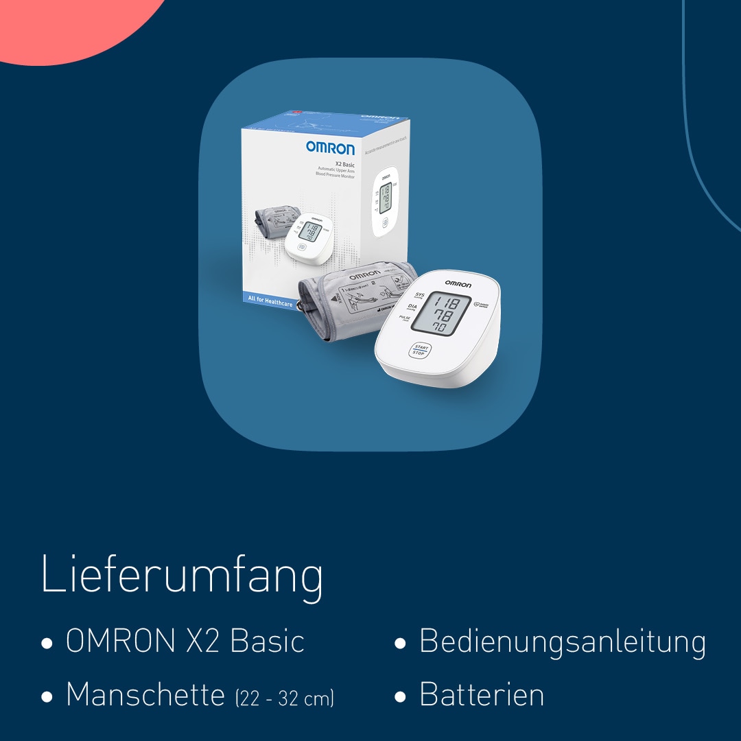 Omron Blutdruckmessgerät »X2 Basic« klinisch validierte Genauigkeit mit nur einem Knopfdruck