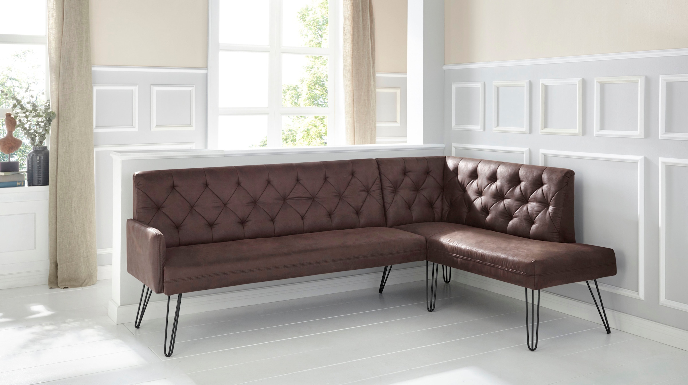 exxpo - sofa fashion Eckbank »Doppio, Chesterfield Optik, komfortabel und bequem, hohe Designfüße«, Frei im Raum stellbar