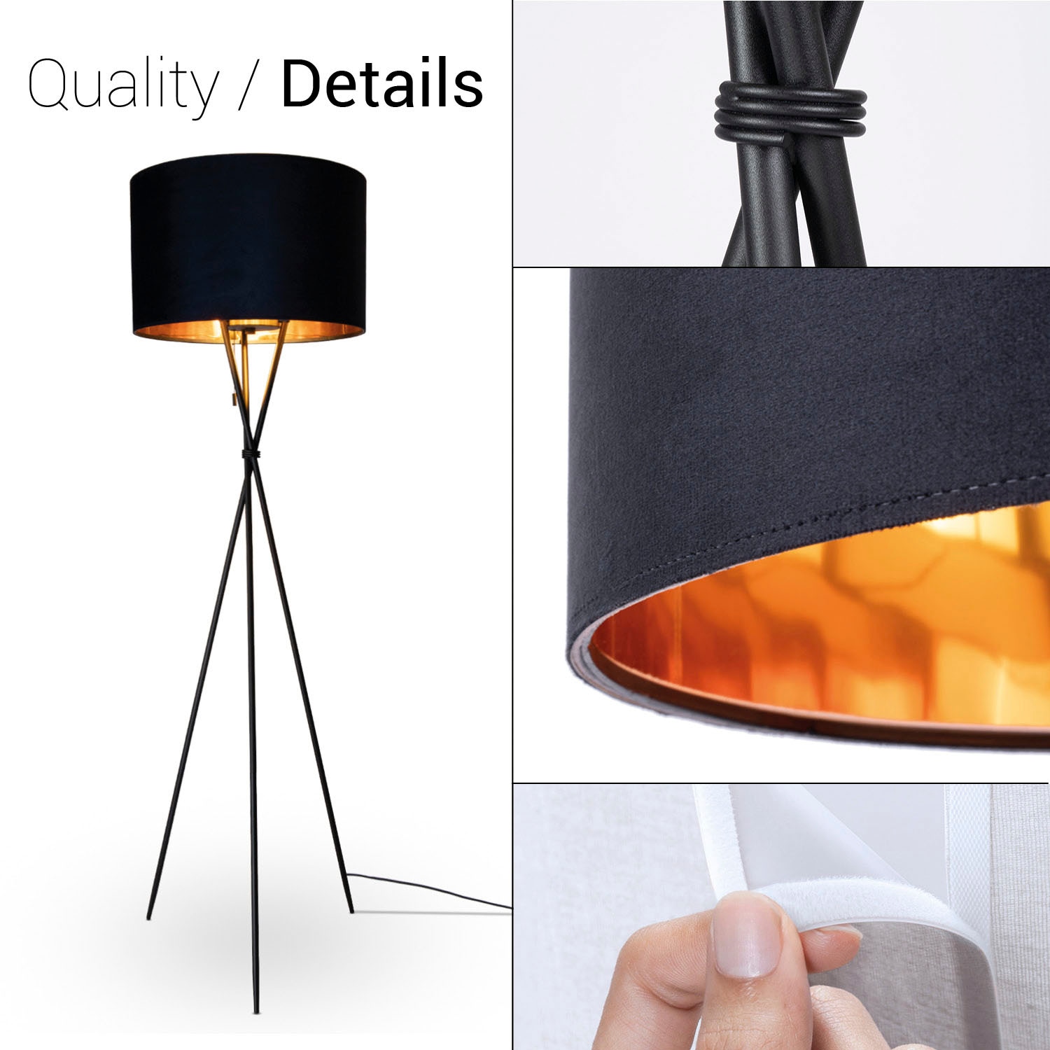 Paco Home Stehlampe »Kate uni Color«, Leuchtmittel E27 | ohne Leuchtmittel, Wohnzimmer Dreibein Standleuchte Velour Höhe 177,5cm Filigran E27