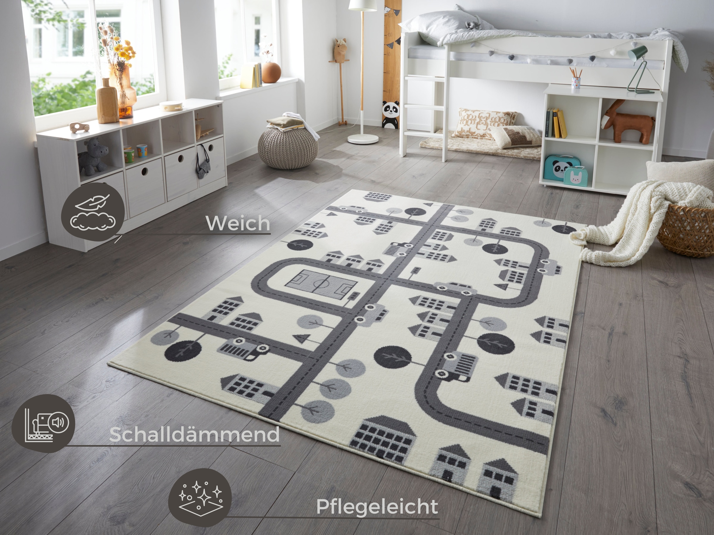 HANSE Home Kinderteppich »Town«, rechteckig, 0,9 mm Höhe, Kurzflor, Kinderteppich, Spielteppich, Straßen Design, Kinderzimmer