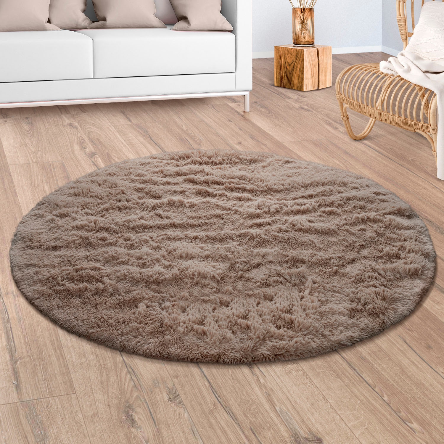 Paco Home Hochflor-Teppich »Silky 591«, rund, 37 mm Höhe, Uni Farben, beson günstig online kaufen