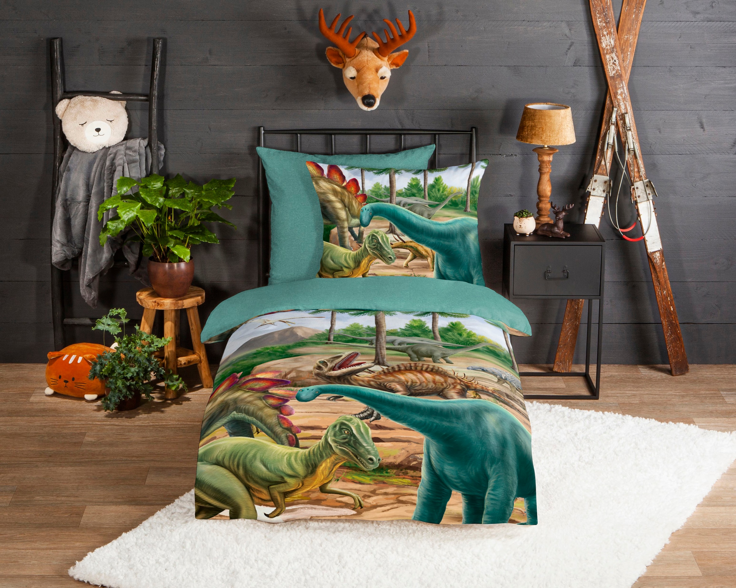 good morning Kinderbettwäsche »Prehistory Dinos«, Biber, 135x200, Weich, Wa günstig online kaufen