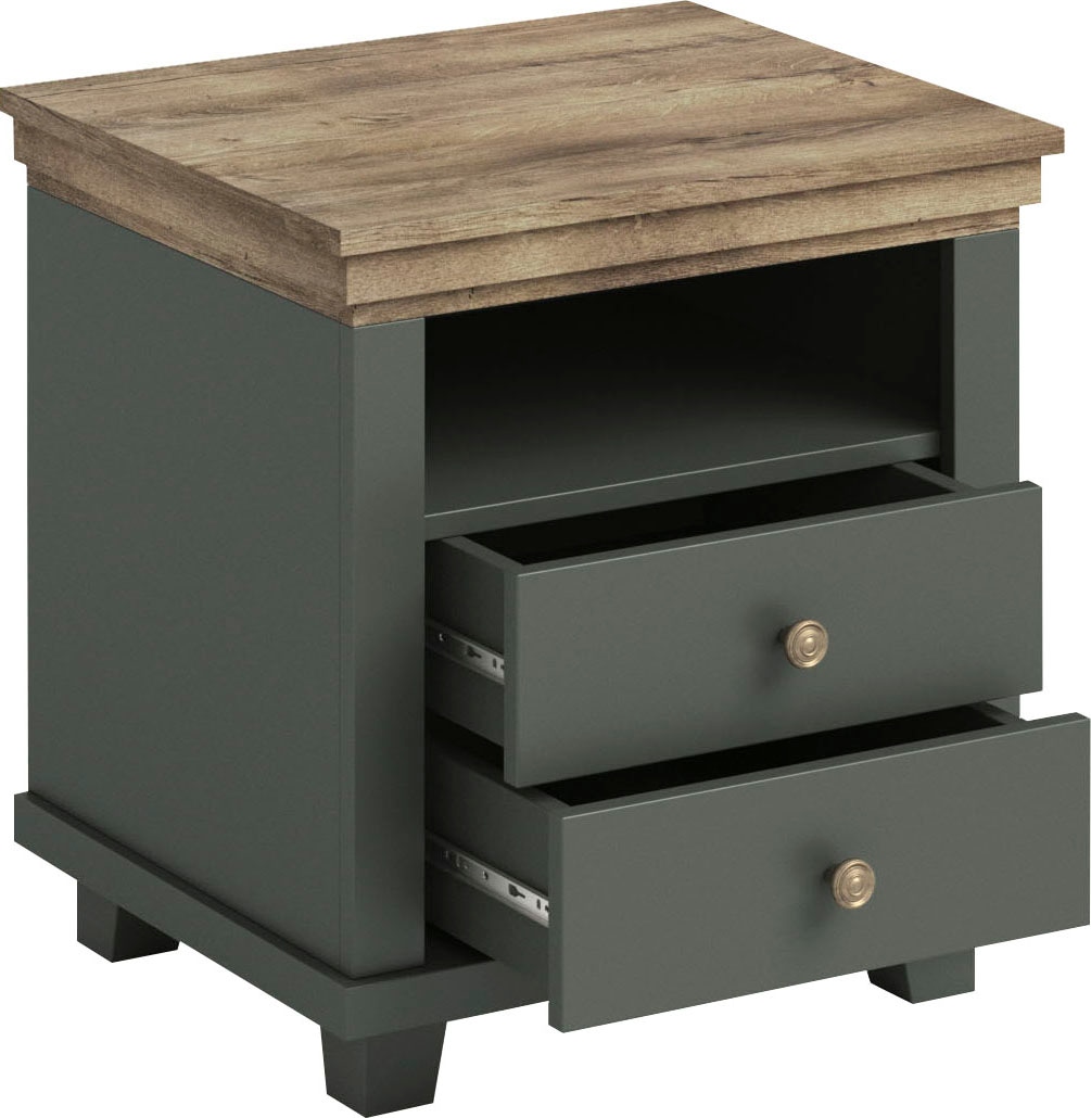 Home affaire Nachtkommode »Evora mit 2 Schubläden, Nachttisch in 2 verschieden Farben erhältlich«, 52x42x54 cm (BxTxH), Beistelltisch mit MDF-Applikationen, Landhausstil