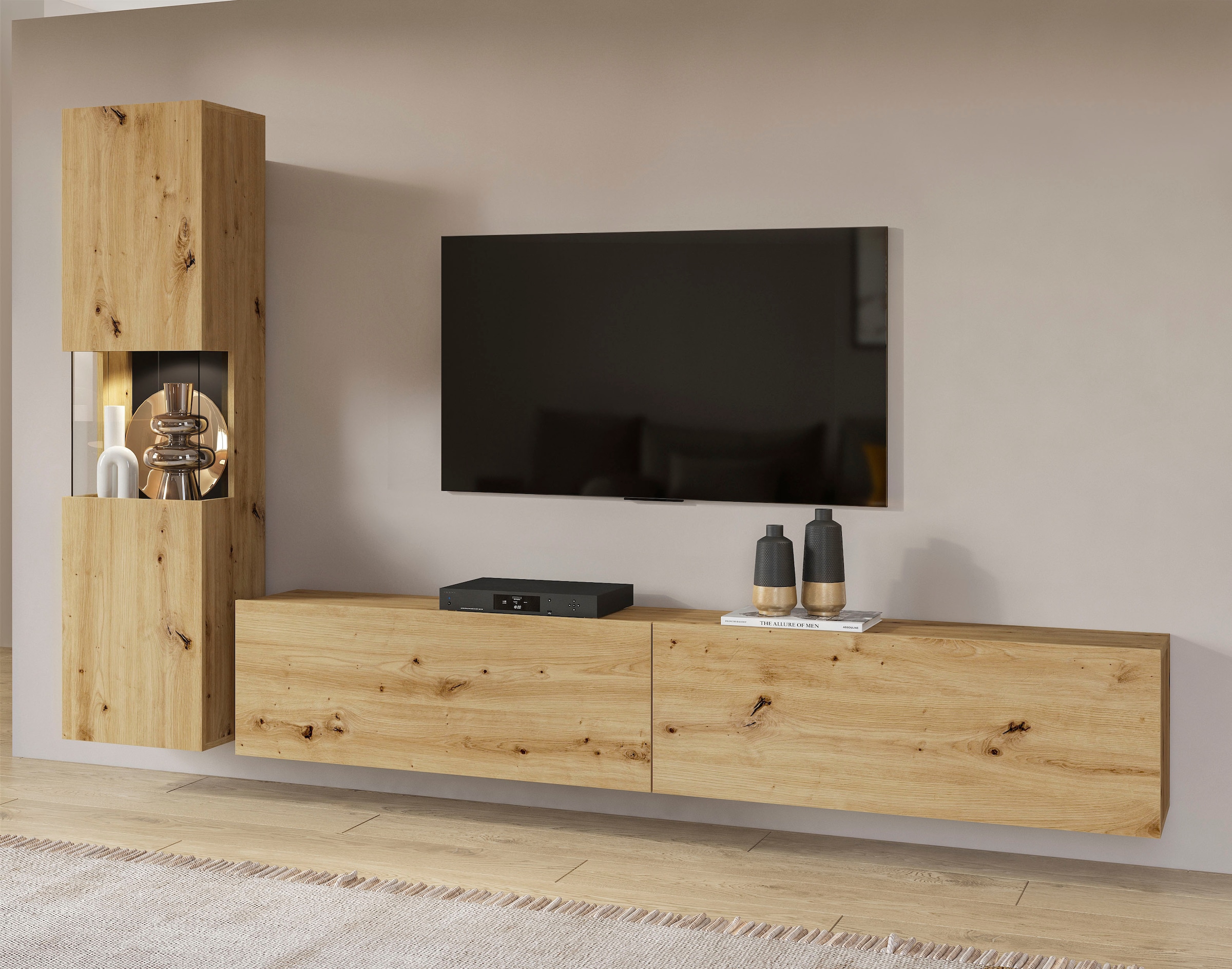 INOSIGN Wohnwand »Ava, Wohnzimmer-Set hängend/stehend montierbar, Vitrine, Lowboard«, 2-tlg.