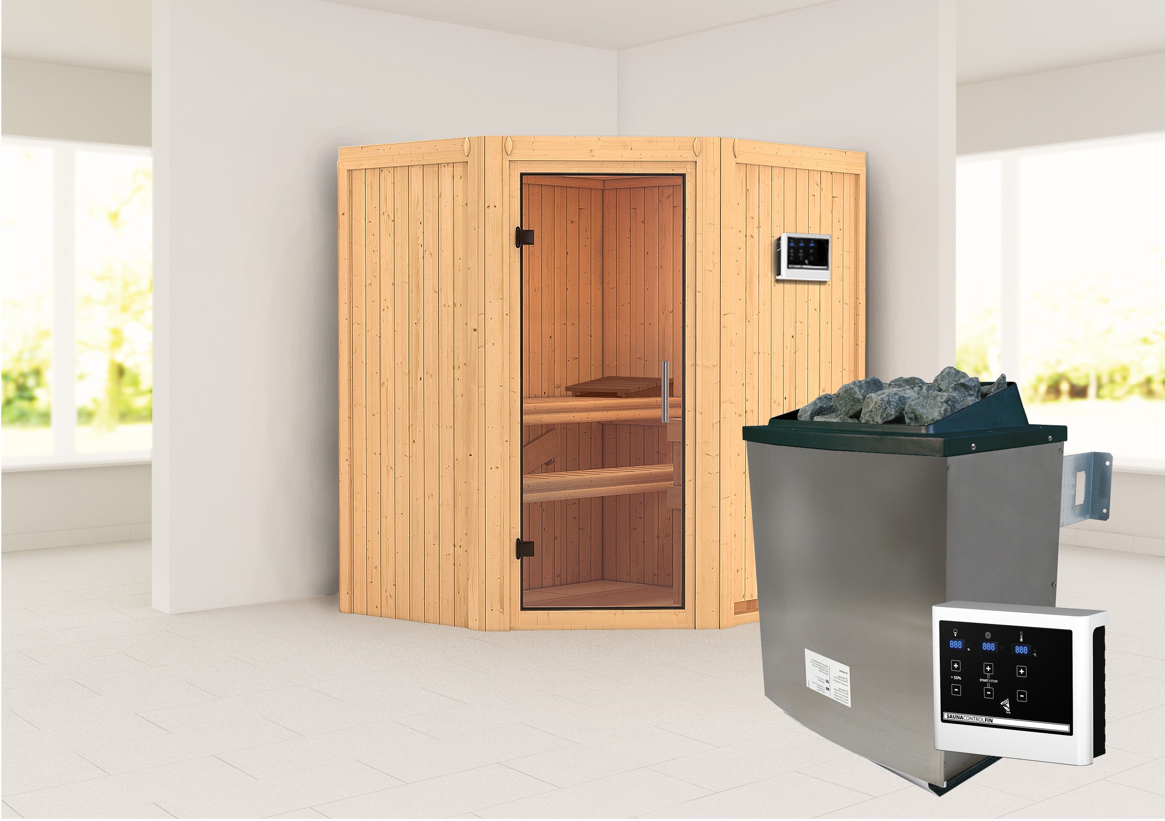 Karibu Sauna »»Liyah« mit Klarglastür naturbelassen«, in verschiedenen Ausf günstig online kaufen