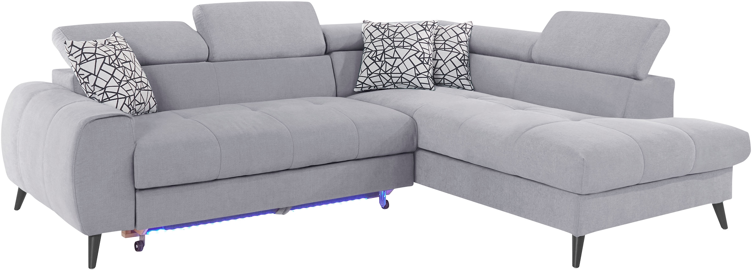 COTTA Ecksofa »Mia L-Form mit 3 Zierkissen«, wahlweise mit Bettfunktion, Bettkasten, Beleuchtung & Wireless-Charger