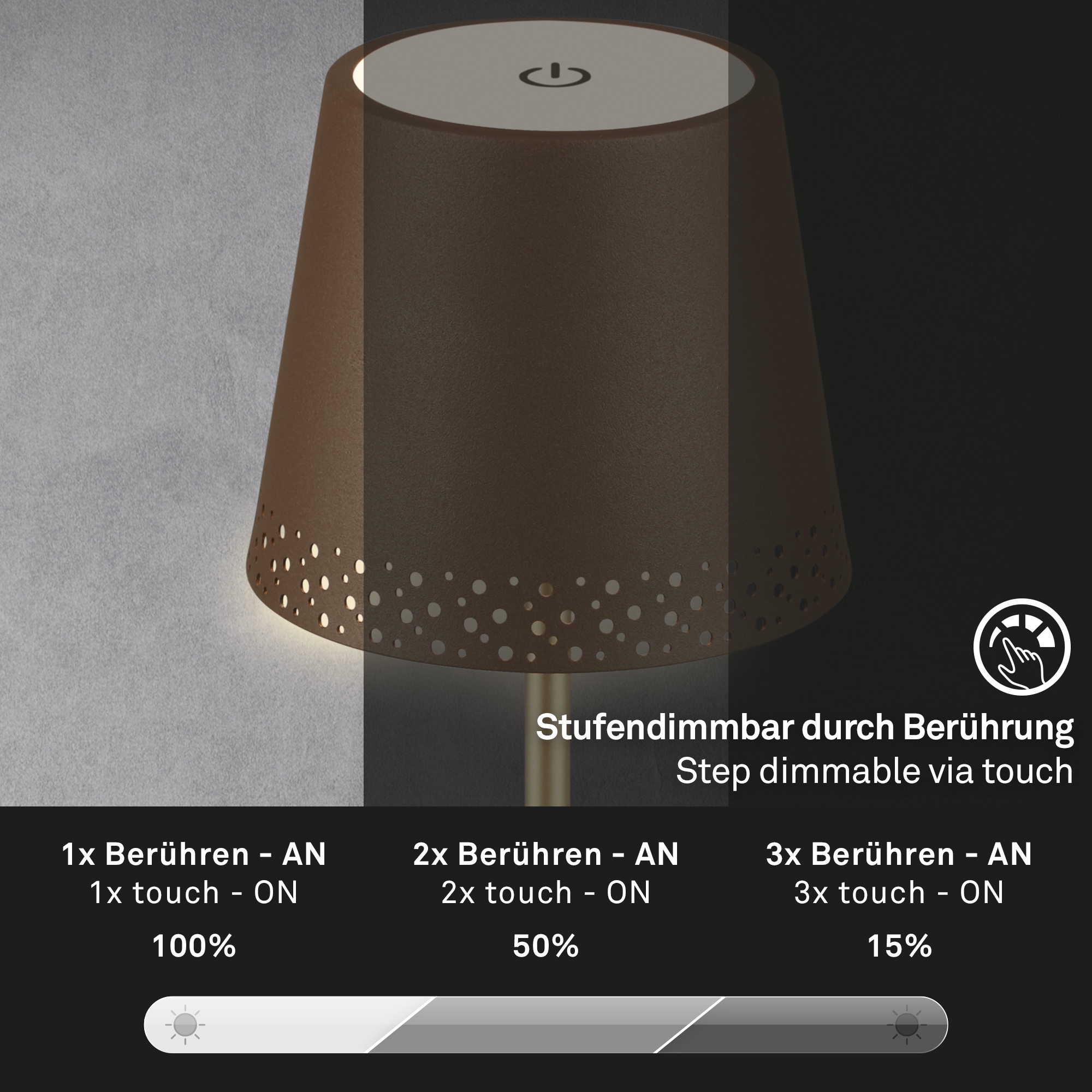 Briloner Leuchten LED Tischleuchte »KIKI« LED-Modul 1 Stk. Warmweiß mit Akku, höhenverstellbar, RGB, USB-C, warmweiß, IP44, weiß, 38 cm