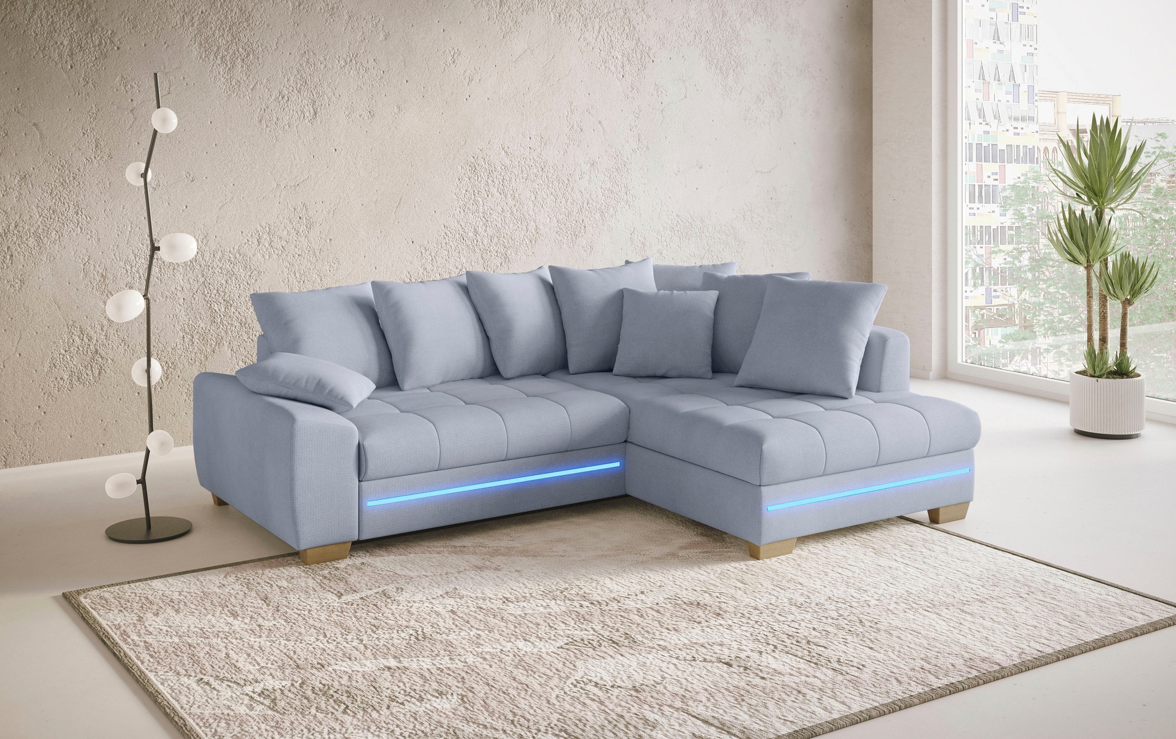 Mr. Couch Ecksofa »Nikita II, L-Form«, mit Kaltschaum, RGB-LED Beleuchtung, wahlweise mit Bett, Bettkasten