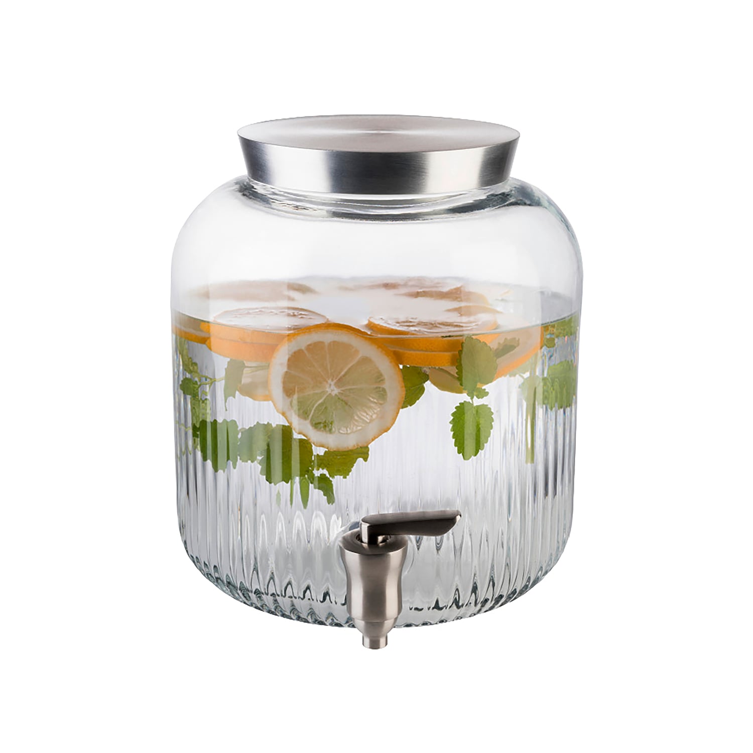 APS Getränkespender »Ø 20 cm, H: 23 cm, 5 Liter« Glas, Edelstahl , mit Deckel und Zapfhahn