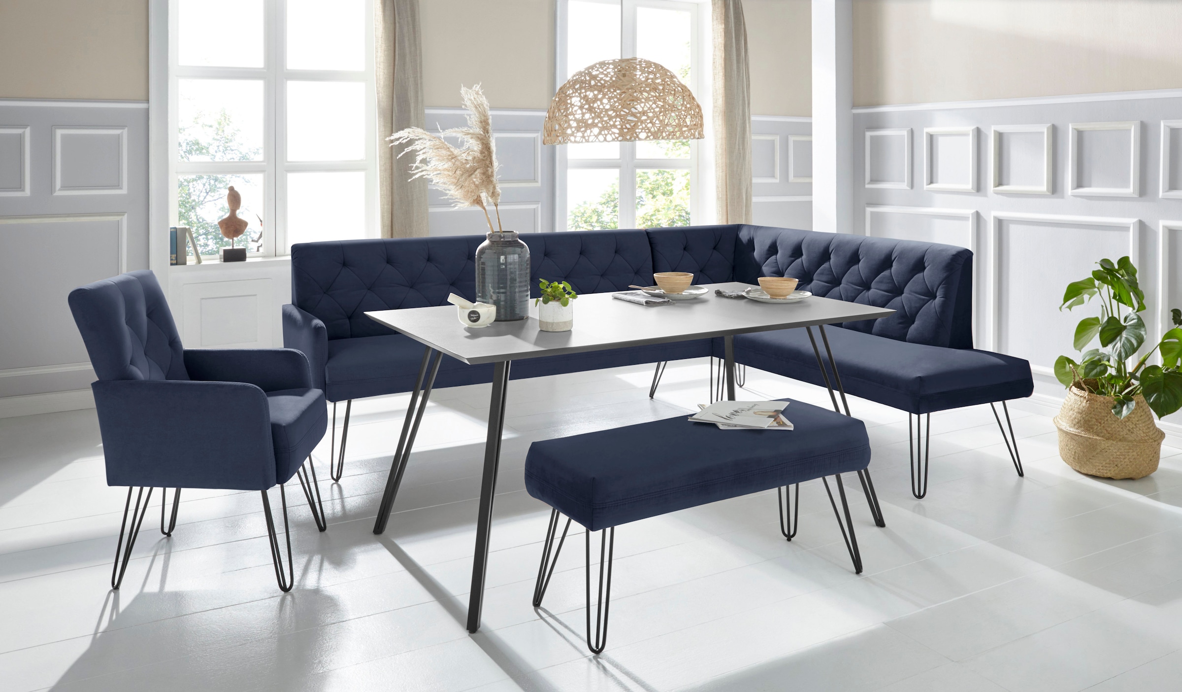 exxpo - sofa fashion Eckbank »Doppio, Chesterfield Optik, komfortabel und bequem, hohe Designfüße«, Frei im Raum stellbar