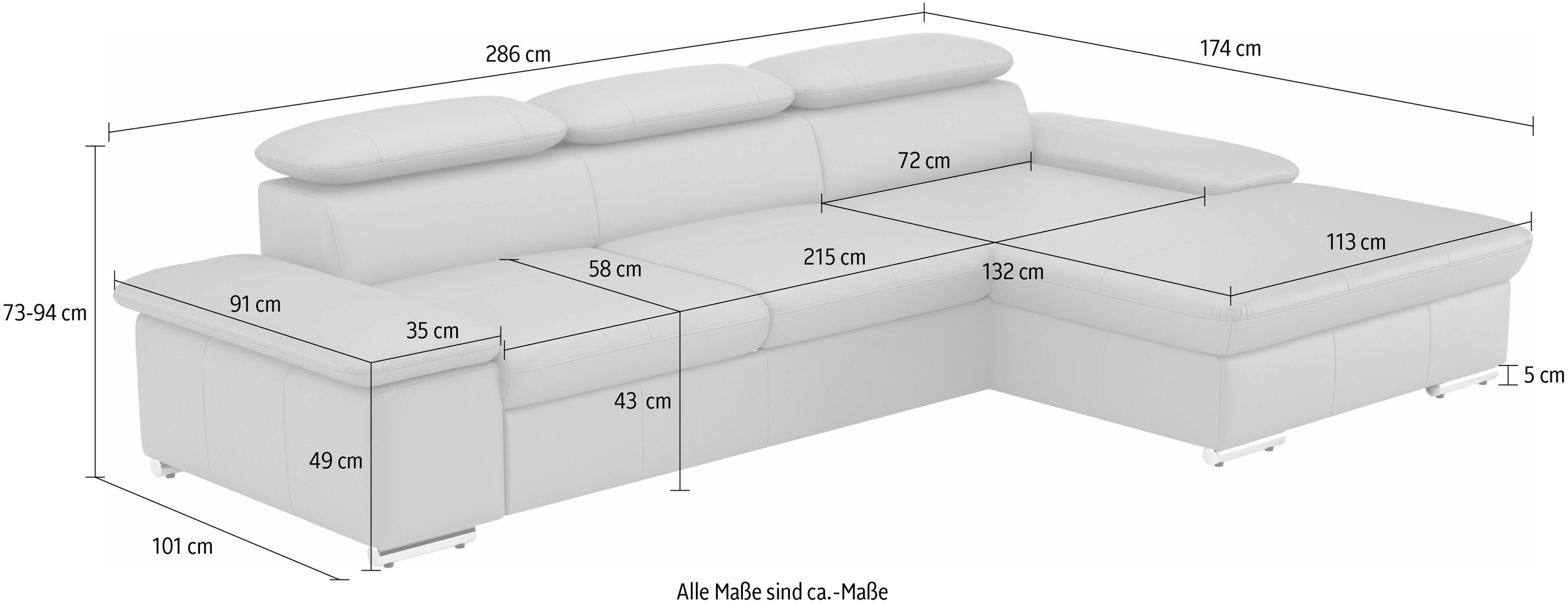 sit&more Ecksofa »Valantine L-Form«, inkl. Kopf- und Armteilverstellung, wahlweise mit Bettfunktion