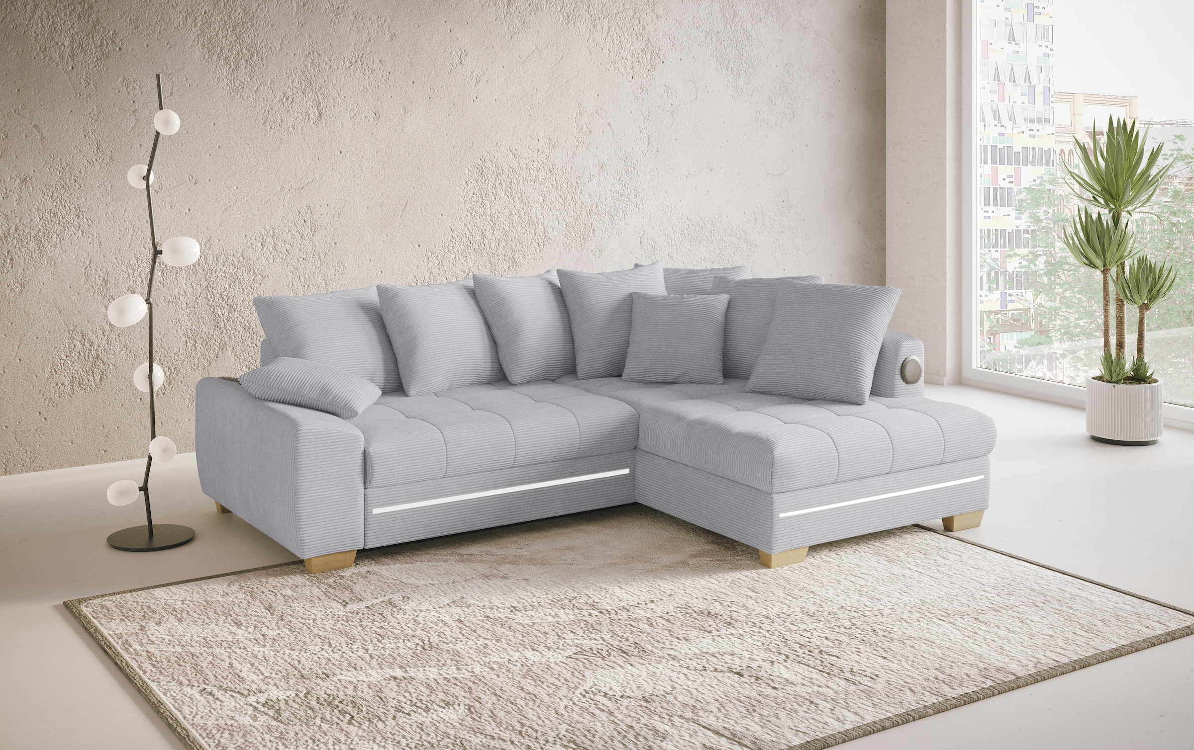 Mr. Couch Ecksofa »Nikita II, L-Form«, RGB-LED, Bluetooth-Soundsystem, wahlweise mit Bett, Bettkasten
