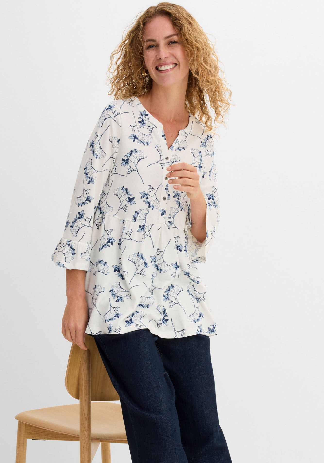bonprix Druckbluse ausgestellte Passform, 3/4-Ärmel, für Frühling und Sommer