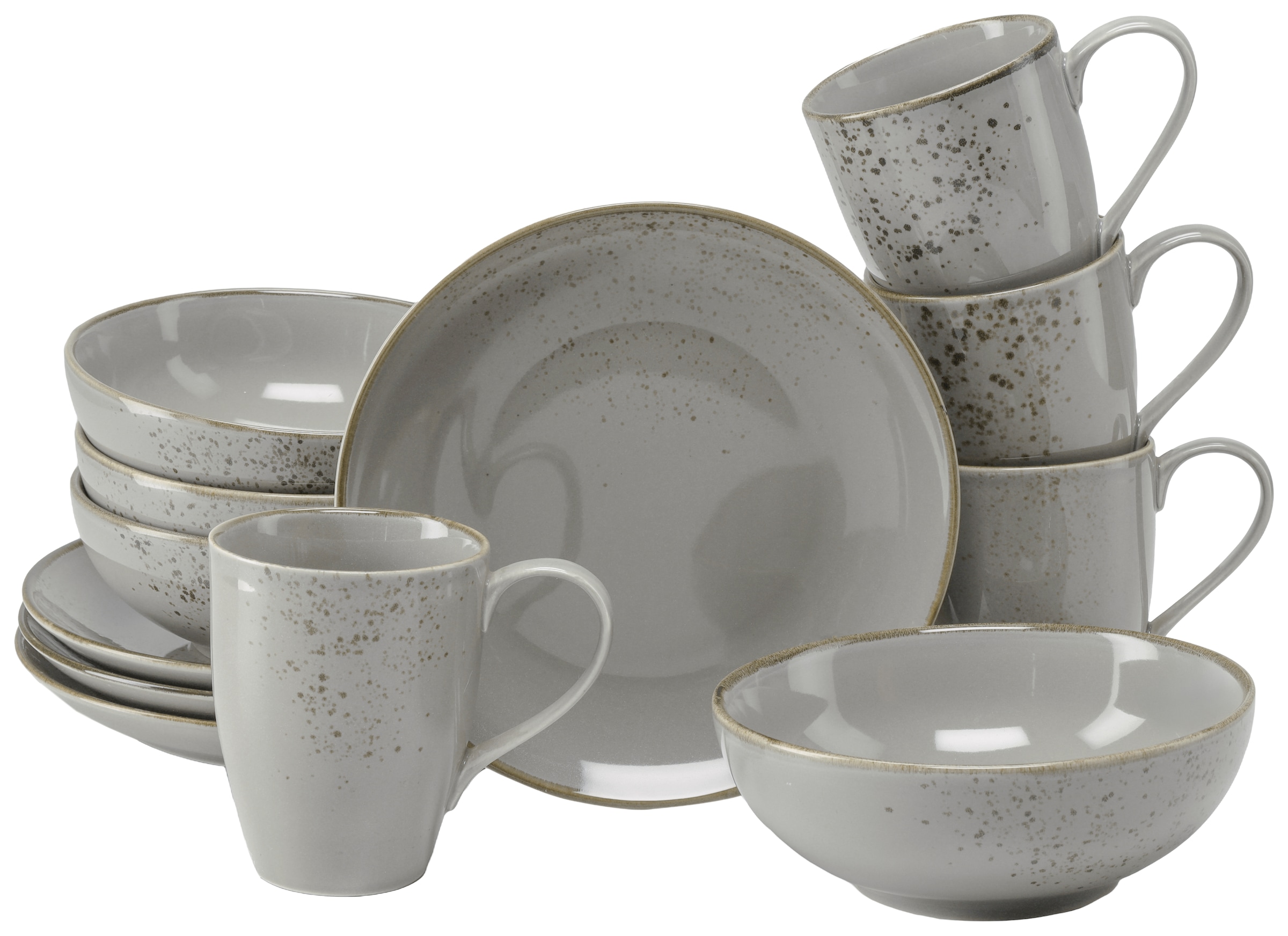 CreaTable Kaffeeservice »Nature Collection, Service, 12-tlg.« Handgemalte Sprenkel und Ränder, Reaktivglasur