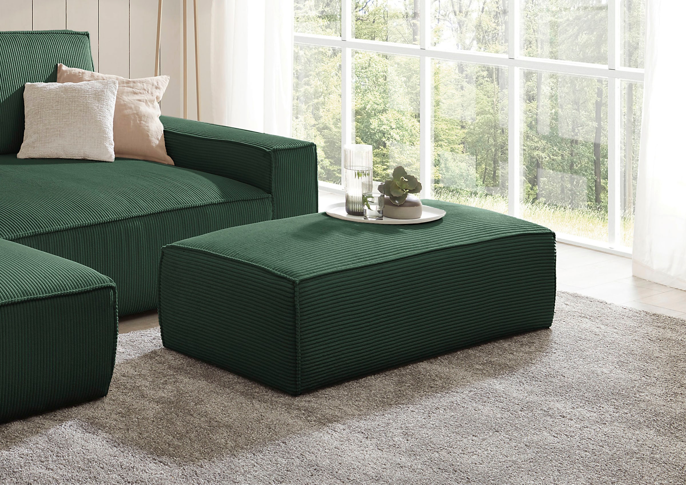 Home affaire Hocker »NEU: SHERWOOD XXL, Polsterhocker, Cord, Webstoff«, rechteckig, bequemer Sitzkomfort, 130/60/44 cm, Krokodilverbinder