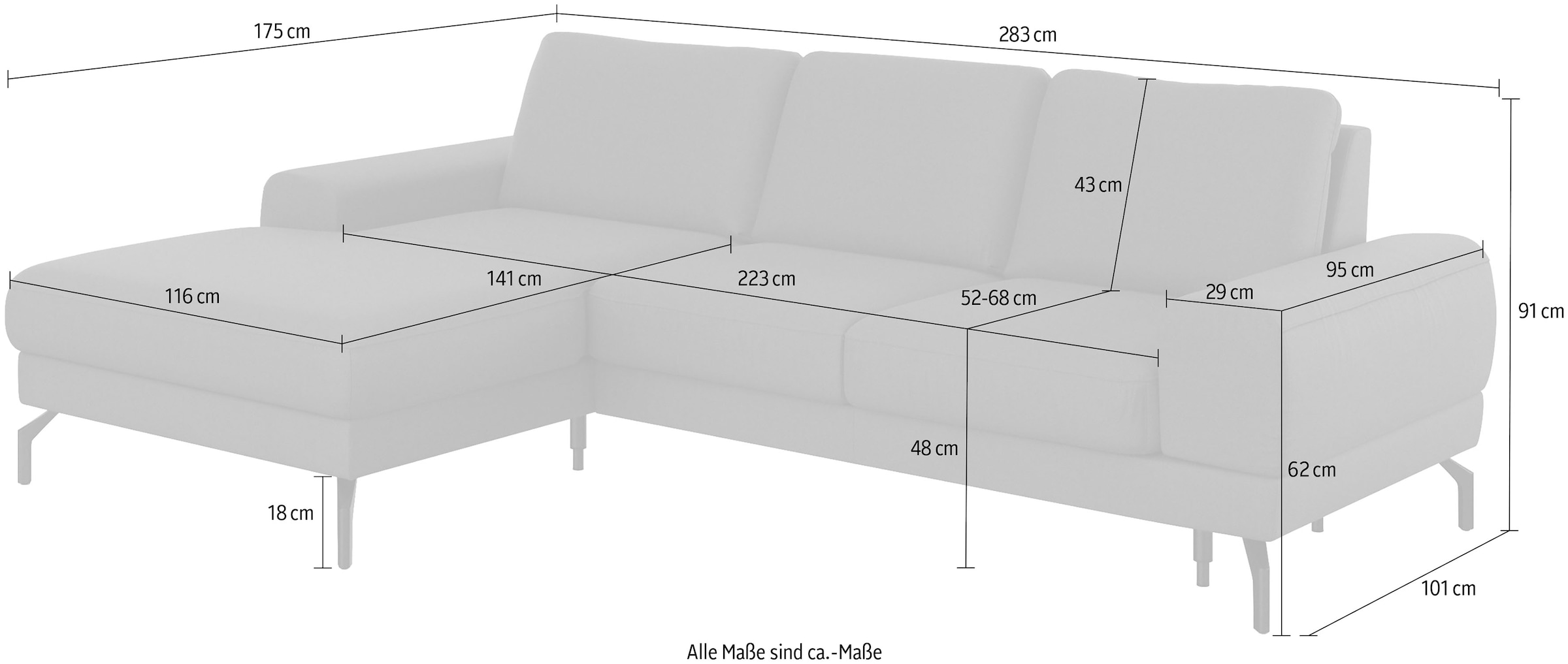 sit&more Ecksofa »Cinturo L-Form«, inklusive Sitztiefenverstellung und Federkern, Sitzhöhe 48 cm
