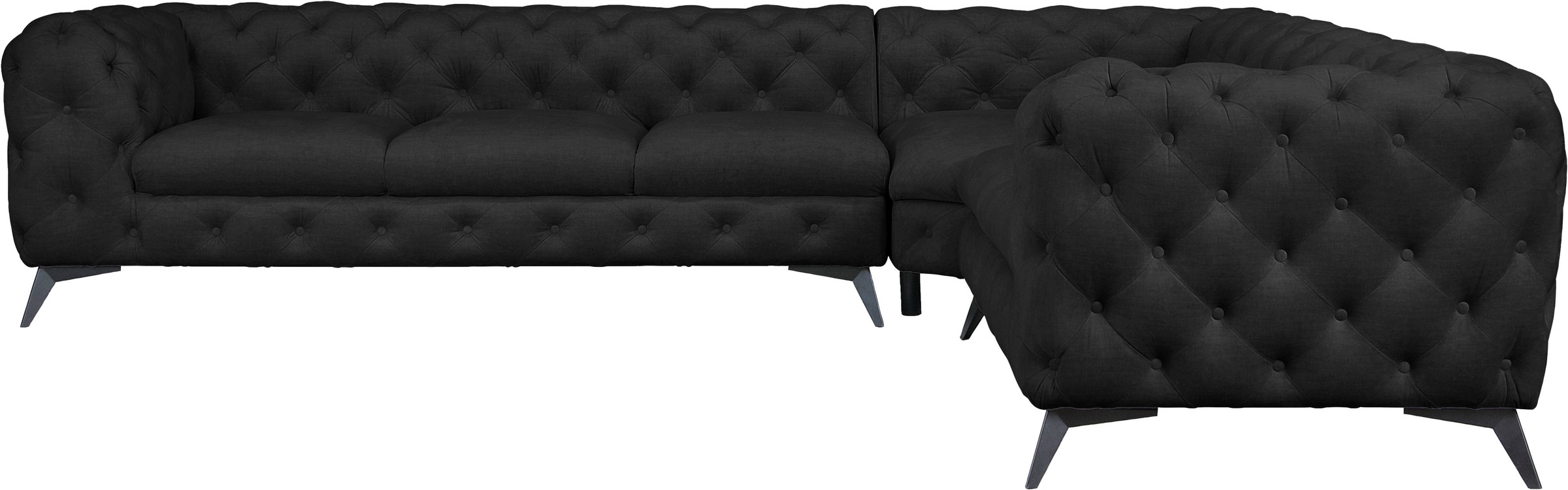 Leonique Chesterfield-Sofa »Ecksofa GLYNIS L-Form mit Wellenunterfederung, Maße B/T/H 323/264/75cm«, aufwändige Knopfheftung, moderne Chesterfield Optik, Fußfarbe wählbar