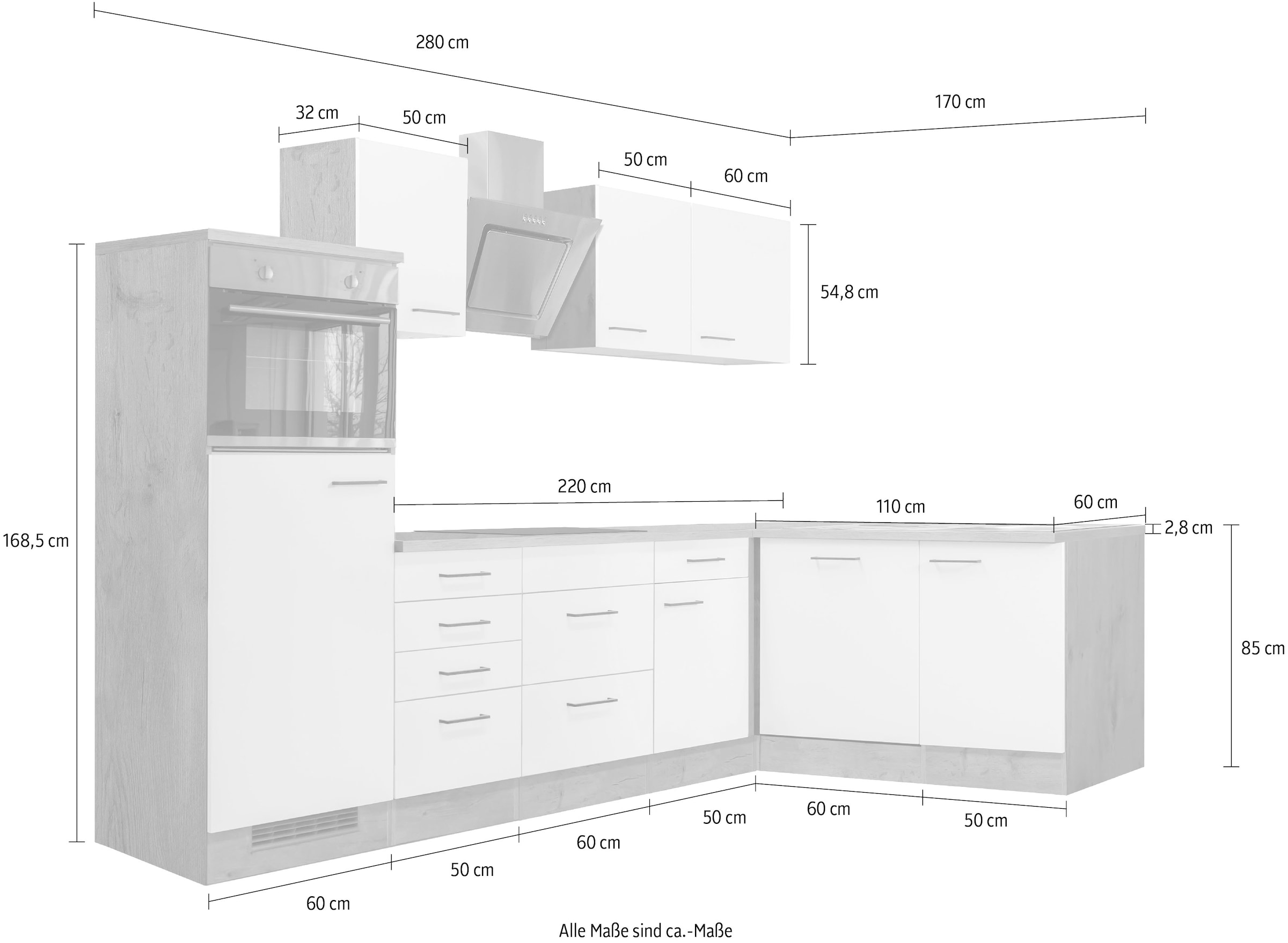 Flex-Well Winkelküche »Morena«, Breite 280 x 170 cm, mit und ohne E-Geräte lieferbar