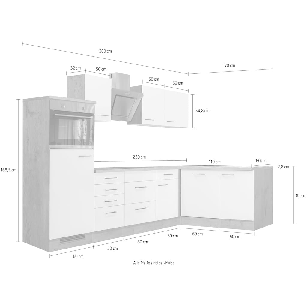 Flex-Well Winkelküche »Morena«, Breite 280 x 170 cm, mit und ohne E-Geräte lieferbar