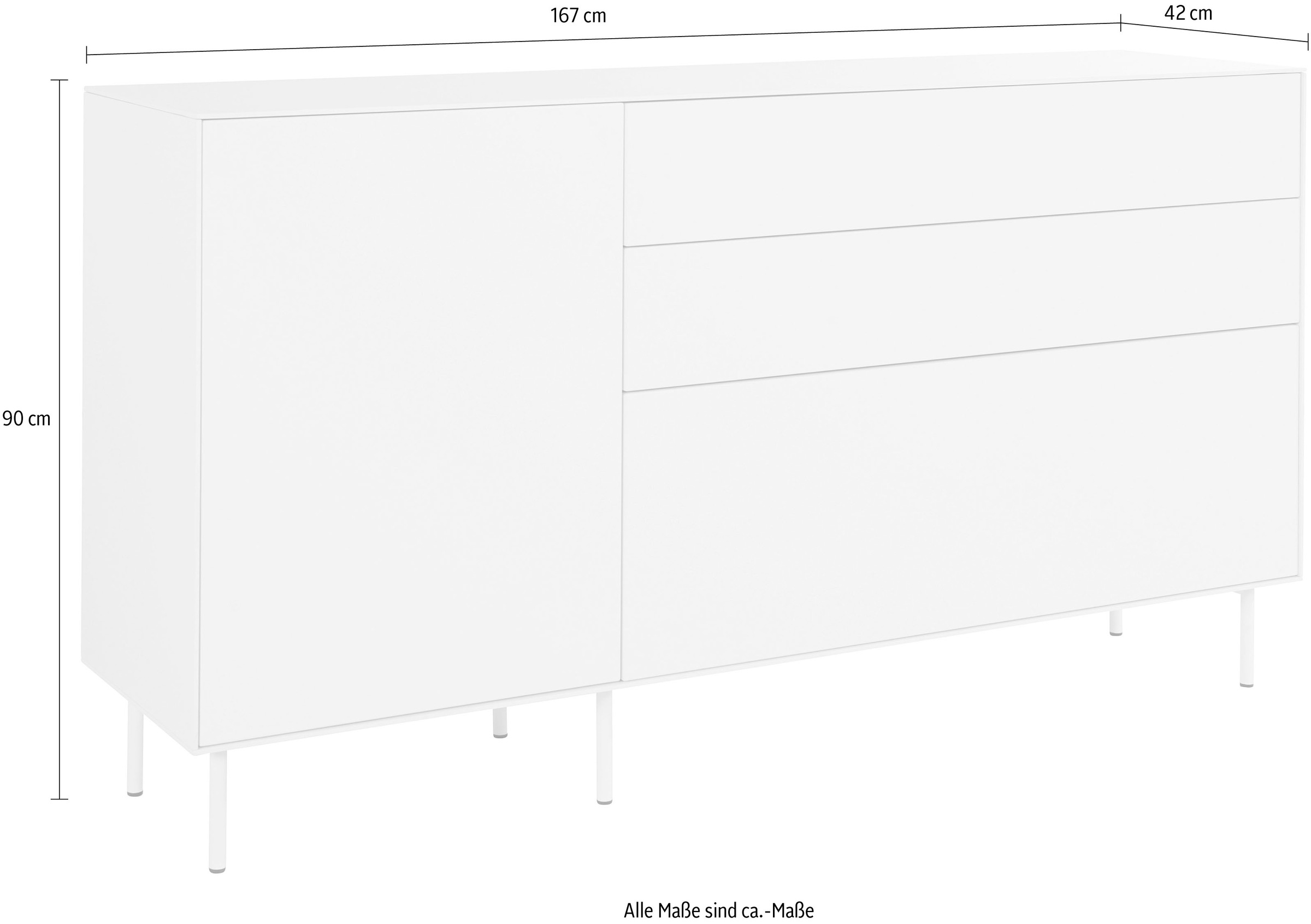 LeGer Home by Lena Gercke Sideboard »Essentials«, Breite: 167cm, MDF lackiert, Push-to-open-Funktion