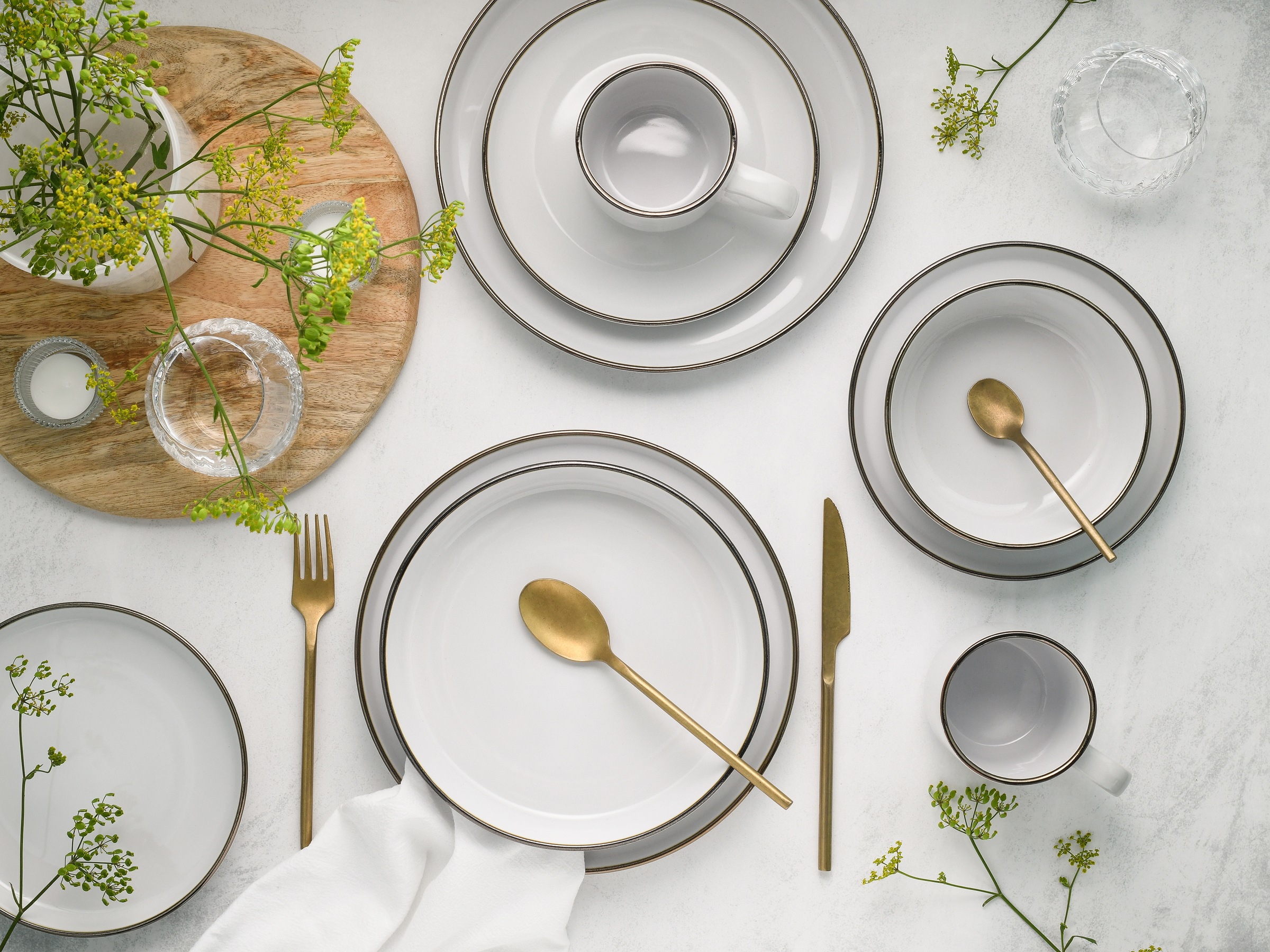 CreaTable Kombiservice »Nordic Festive, Service 30-tlg.« Minimalistisches Design, Dezente goldene Akzente