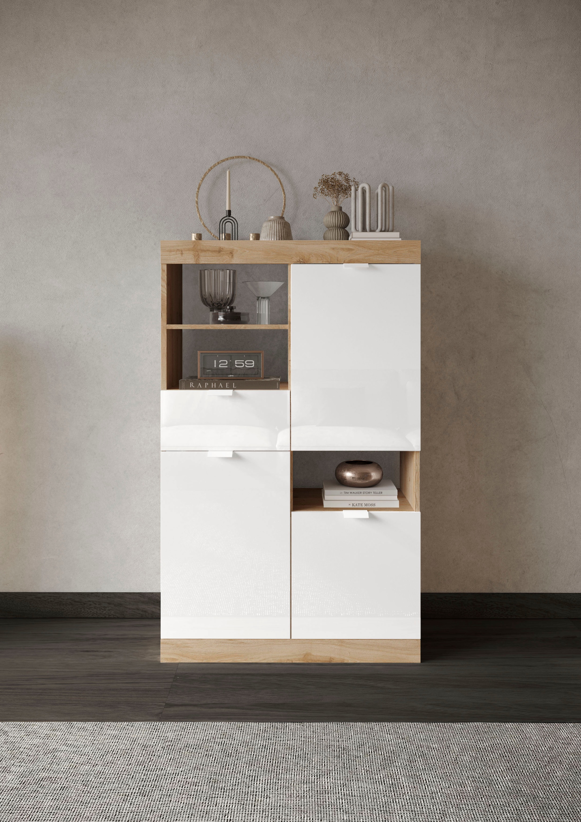 INOSIGN Highboard »Slim«, Breite 91 cm, weiß Hochglanz Lack