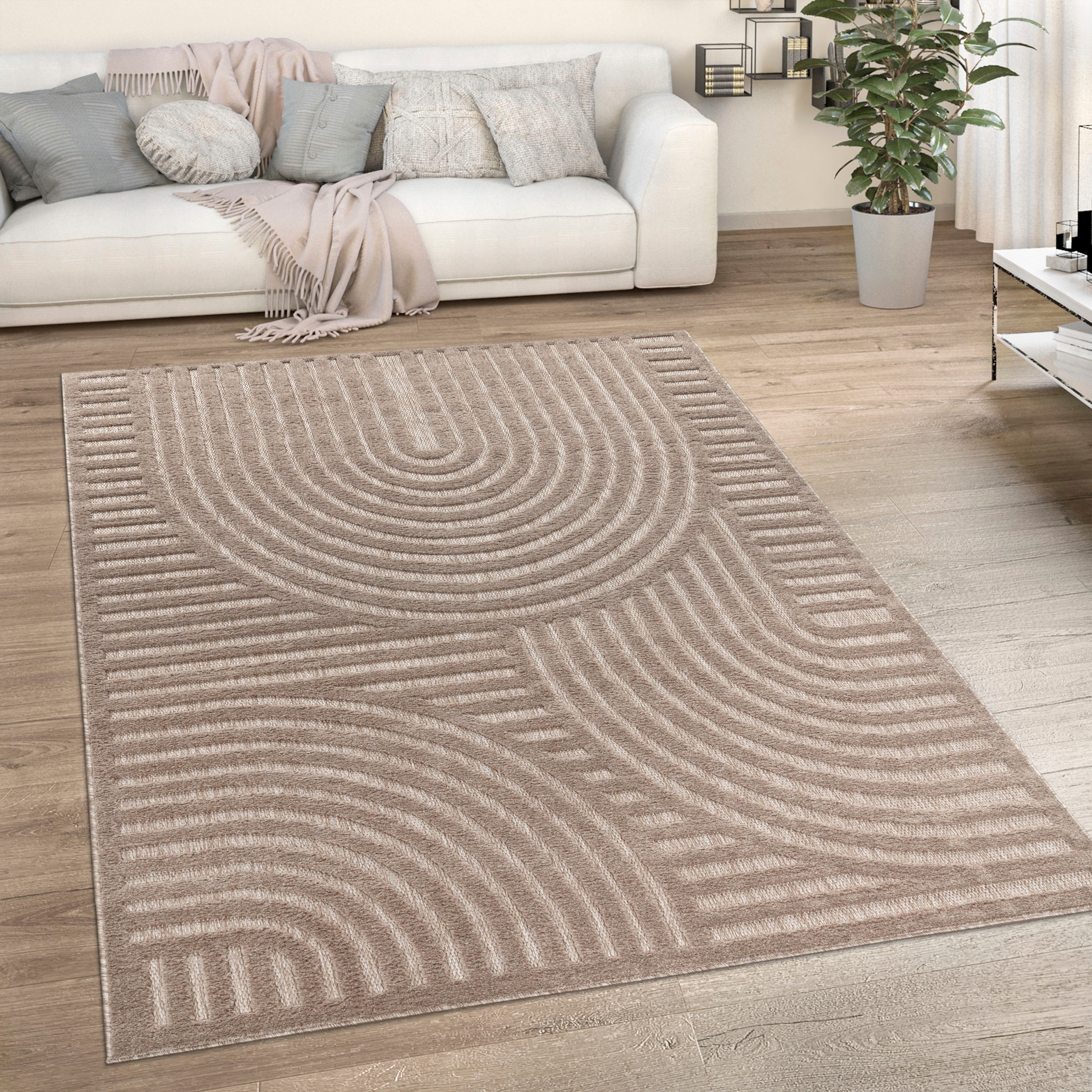 Paco Home Teppich »Livorno 674«, rechteckig, 14 mm Höhe, Uni Farben, moderner Hoch-Tief-Effekt, Scandi-Look, Outdoor geeignet