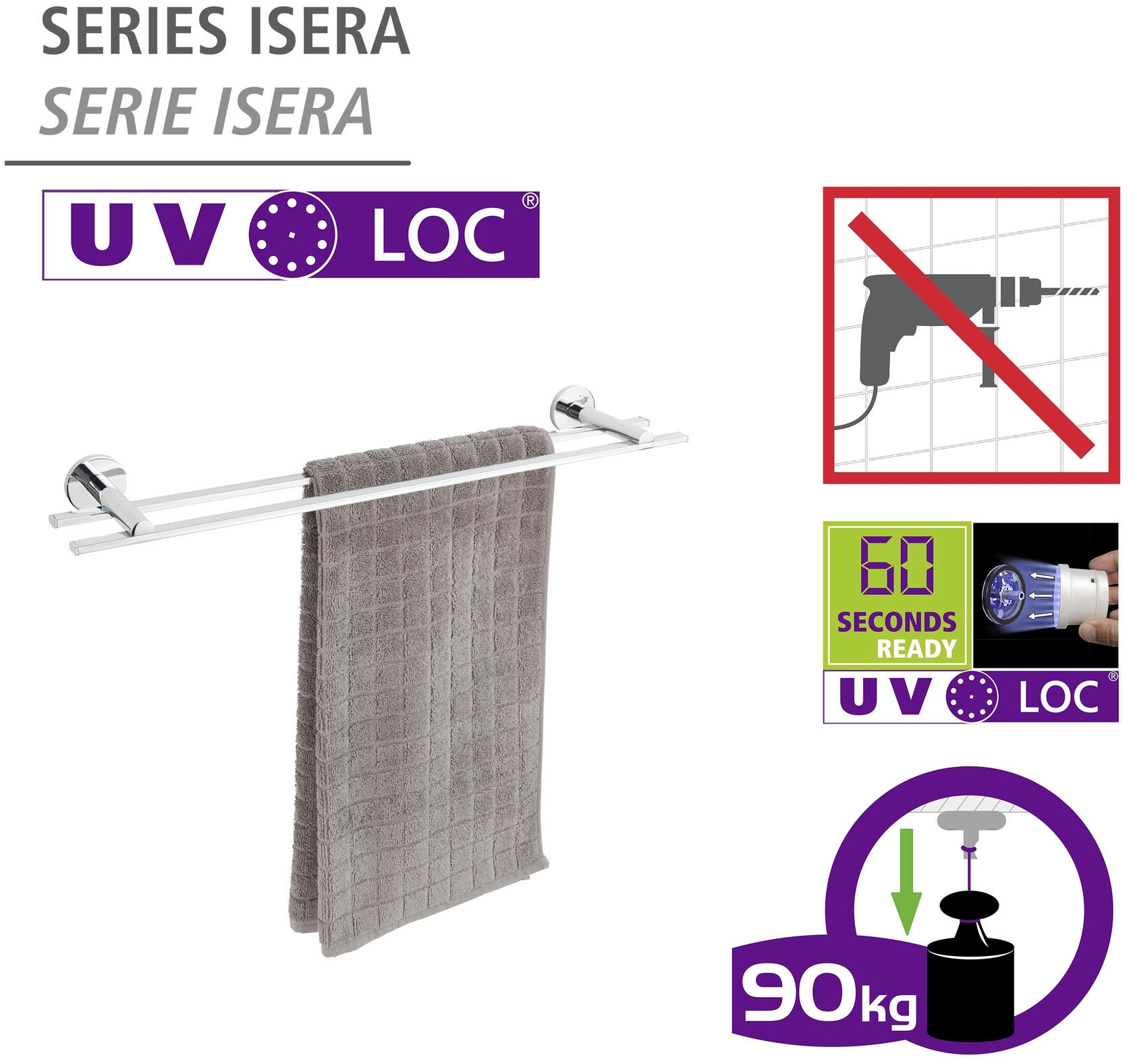 WENKO Handtuchstange »UV-Loc® Isera« befestigen ohne Bohren