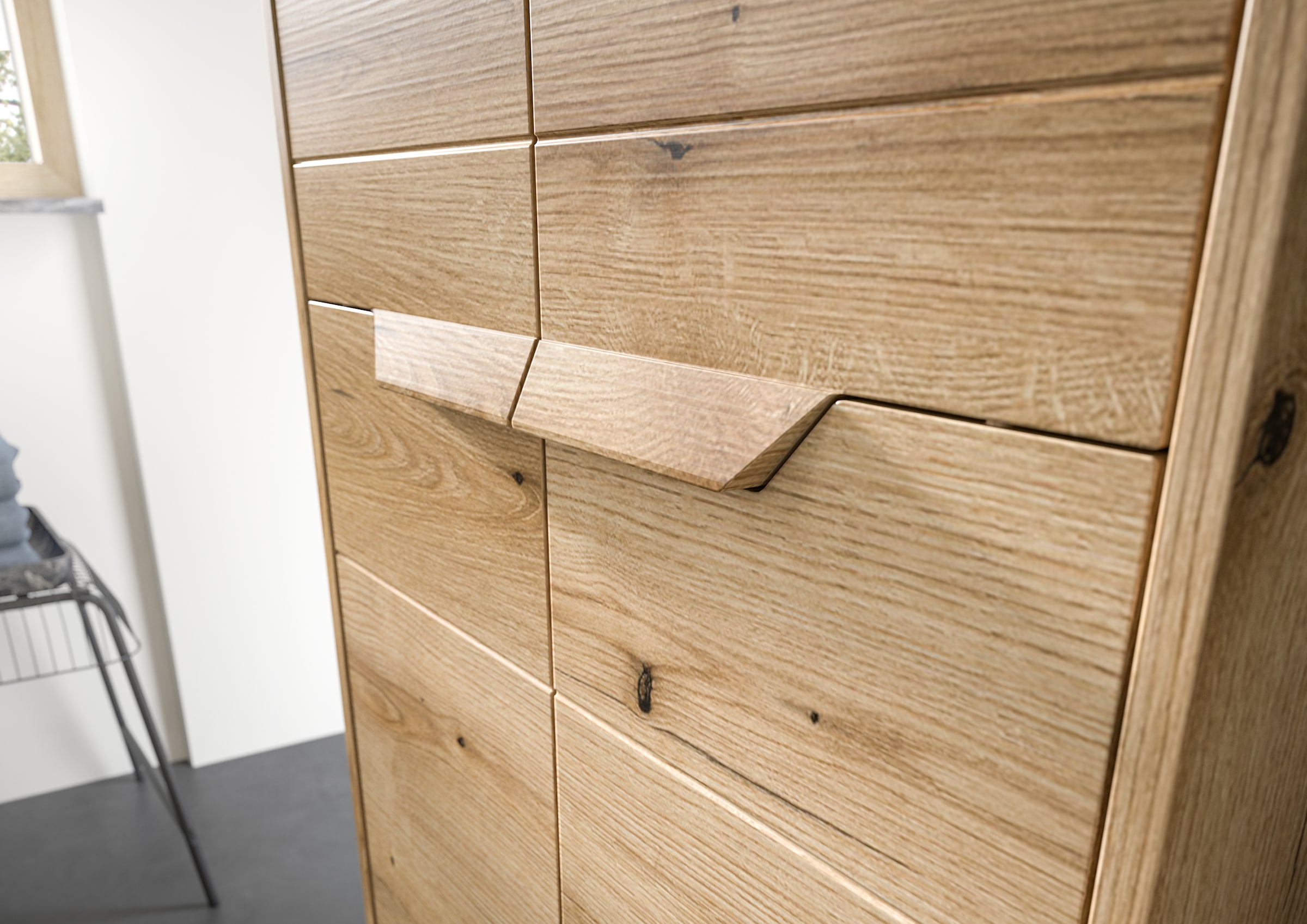 welltime Badmöbel-Set »Kayu, bestehend aus: Hochschrank, Waschbeckenunterschrank,«, Spiegelschrank, hochwertige MDF Front mit Rillenfräsung, Bad, Bad Set