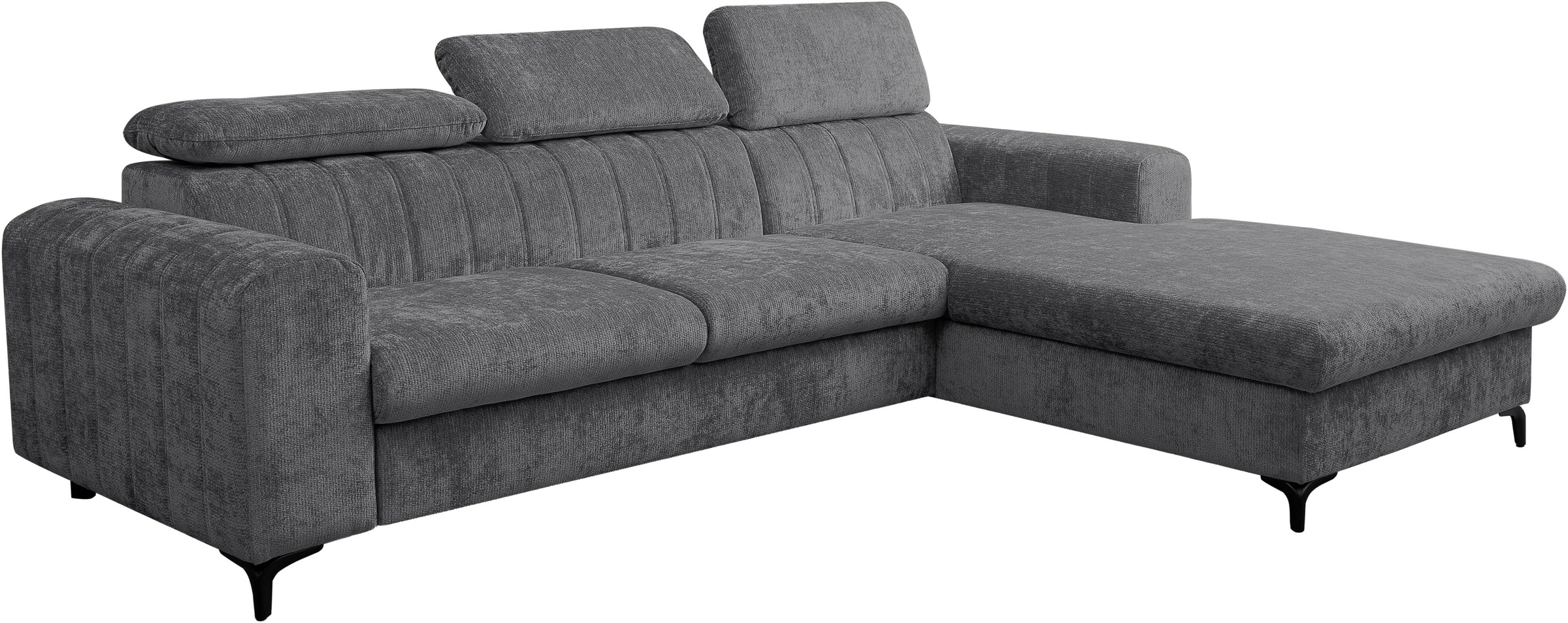 WERK2 Ecksofa »Foster L-Form mit Schlaffunktion und Bettkasten, 264 cm breit« 3 verstellbare Kopfstützen & Pfeifensteppung im Retro-Look