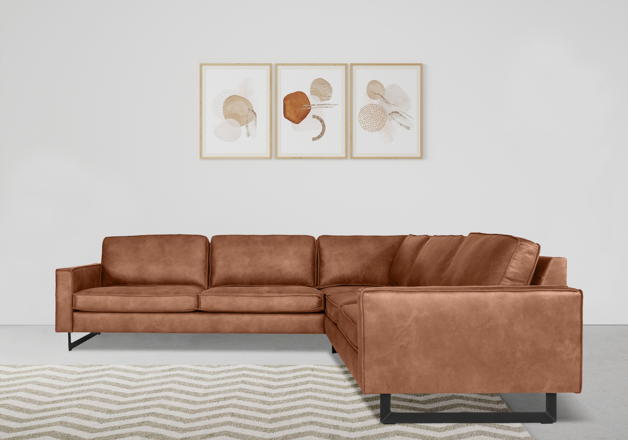 Places of Style Ecksofa »Pinto, XXL, 250/290 cm, langer Schenkel, Ottomane«, Cord, Chenille, Lederoptik, mit Keder, Metallfüße, Wellenunterfederung