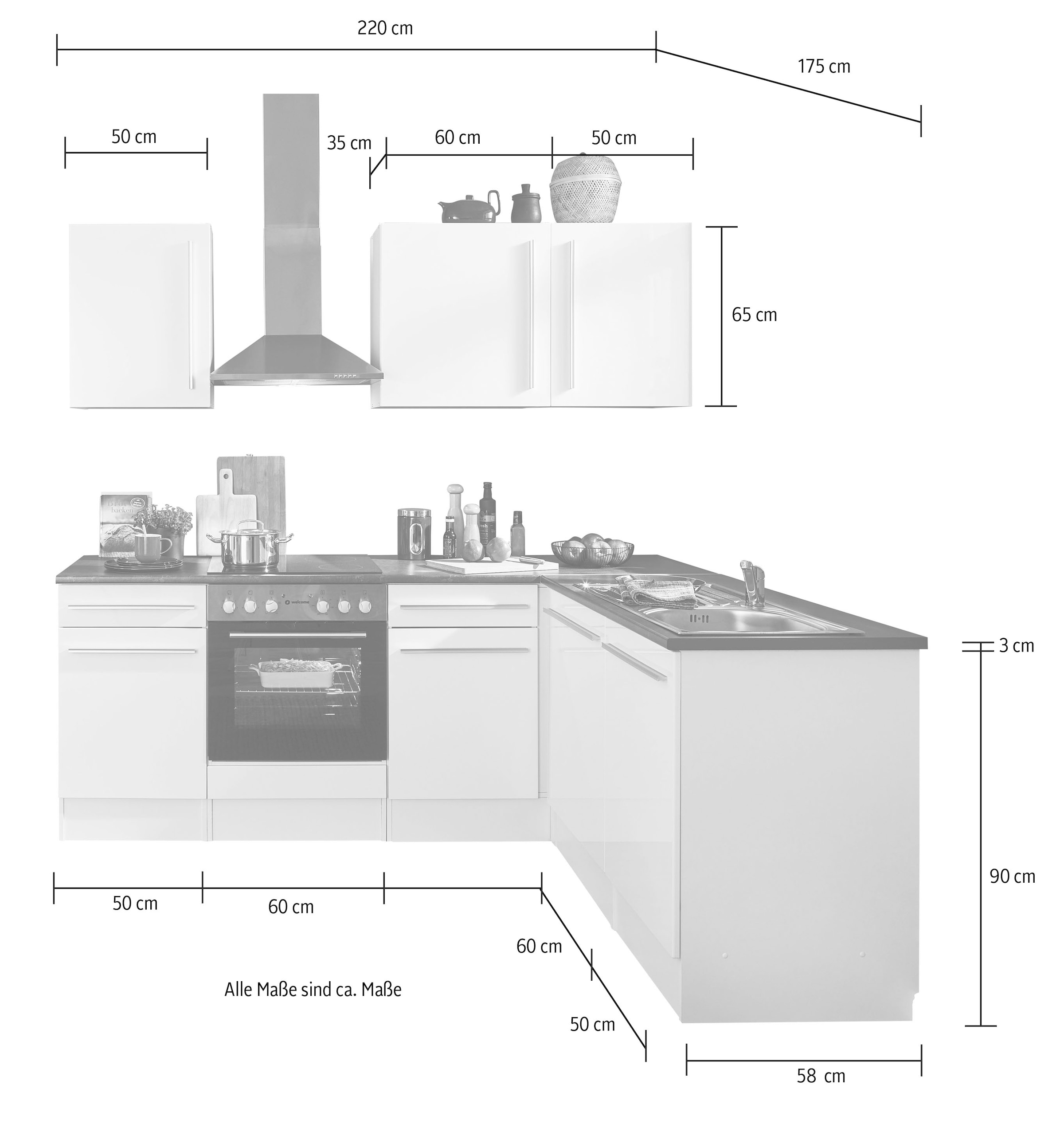 BASIC by Balculina Winkelküche »Jazz«, Stellbreite 220x175 cm, wahlweise mit E-Geräten