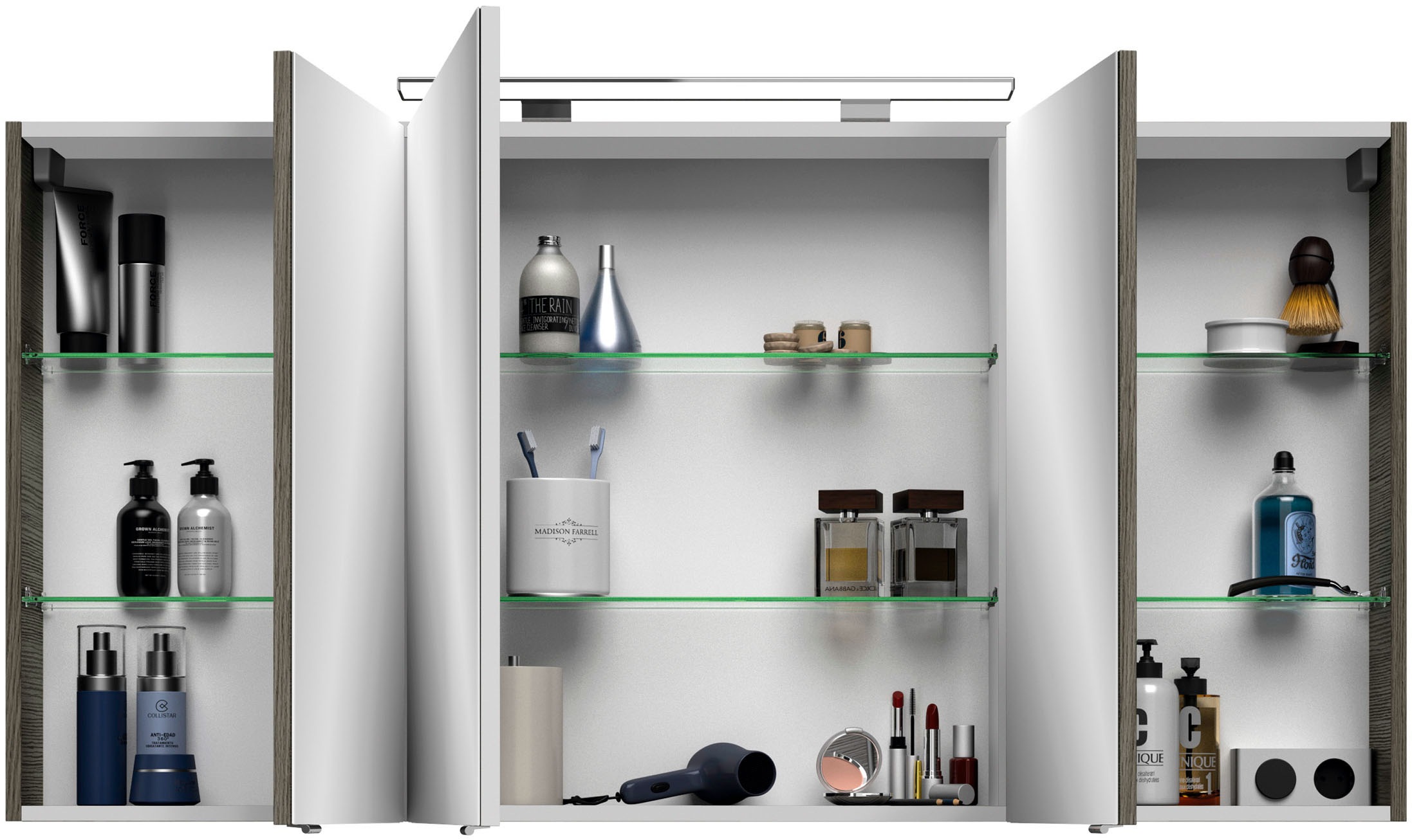 Saphir Badmöbel-Set »Serie 4010 2-teilig Keramik-Waschtisch mit LED-Spiegelschrank«, (Set), Badezimmer Set 144 cm breit, inkl. Türdämpfer, 5 Türen, 2 Schubladen