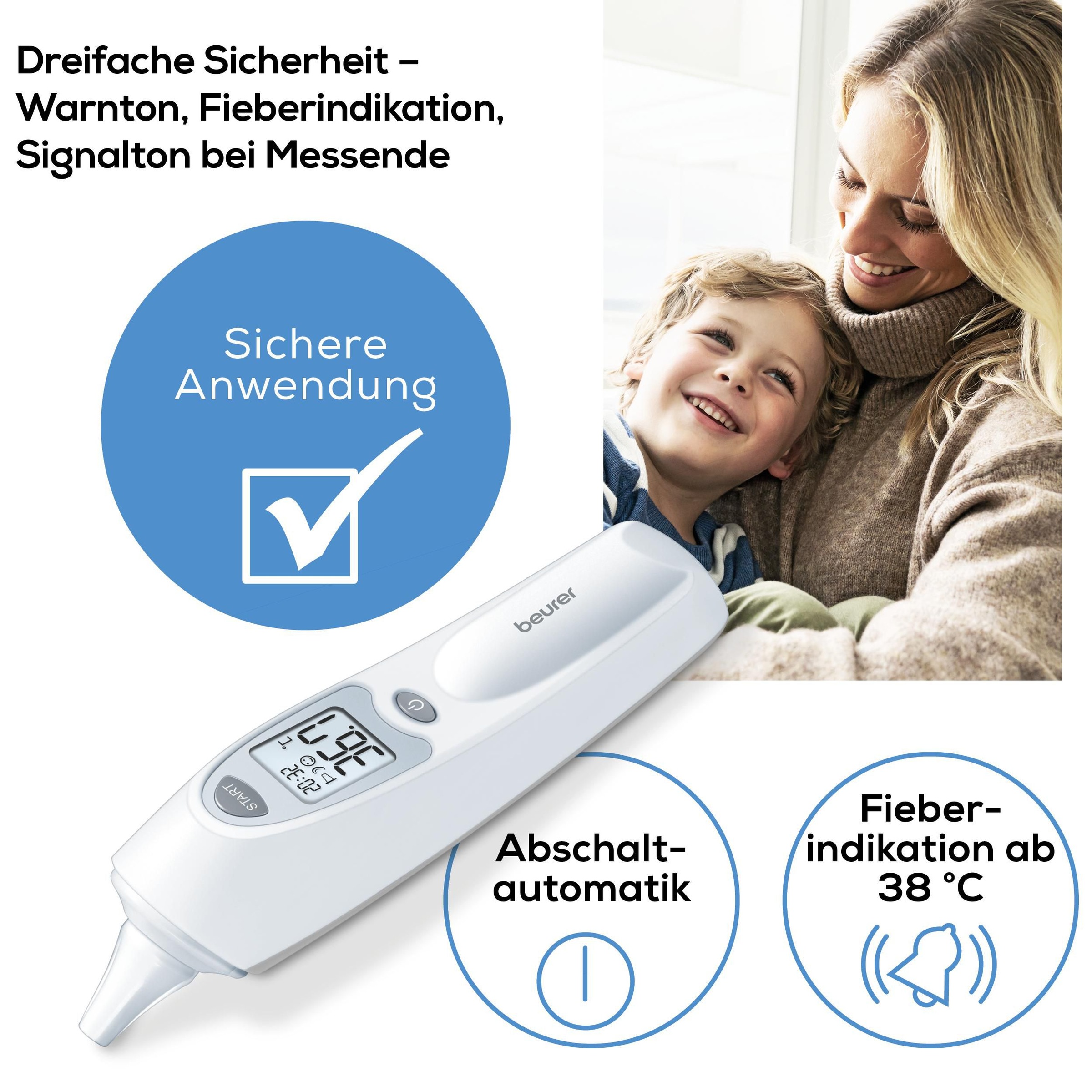 BEURER Ohr-Fieberthermometer »FT 58 mit Signalton bei Messende, Infrarot-Messtechnik«, Hygienische Messung dank Abwurf der Schutzkappe ohne Hautkontakt