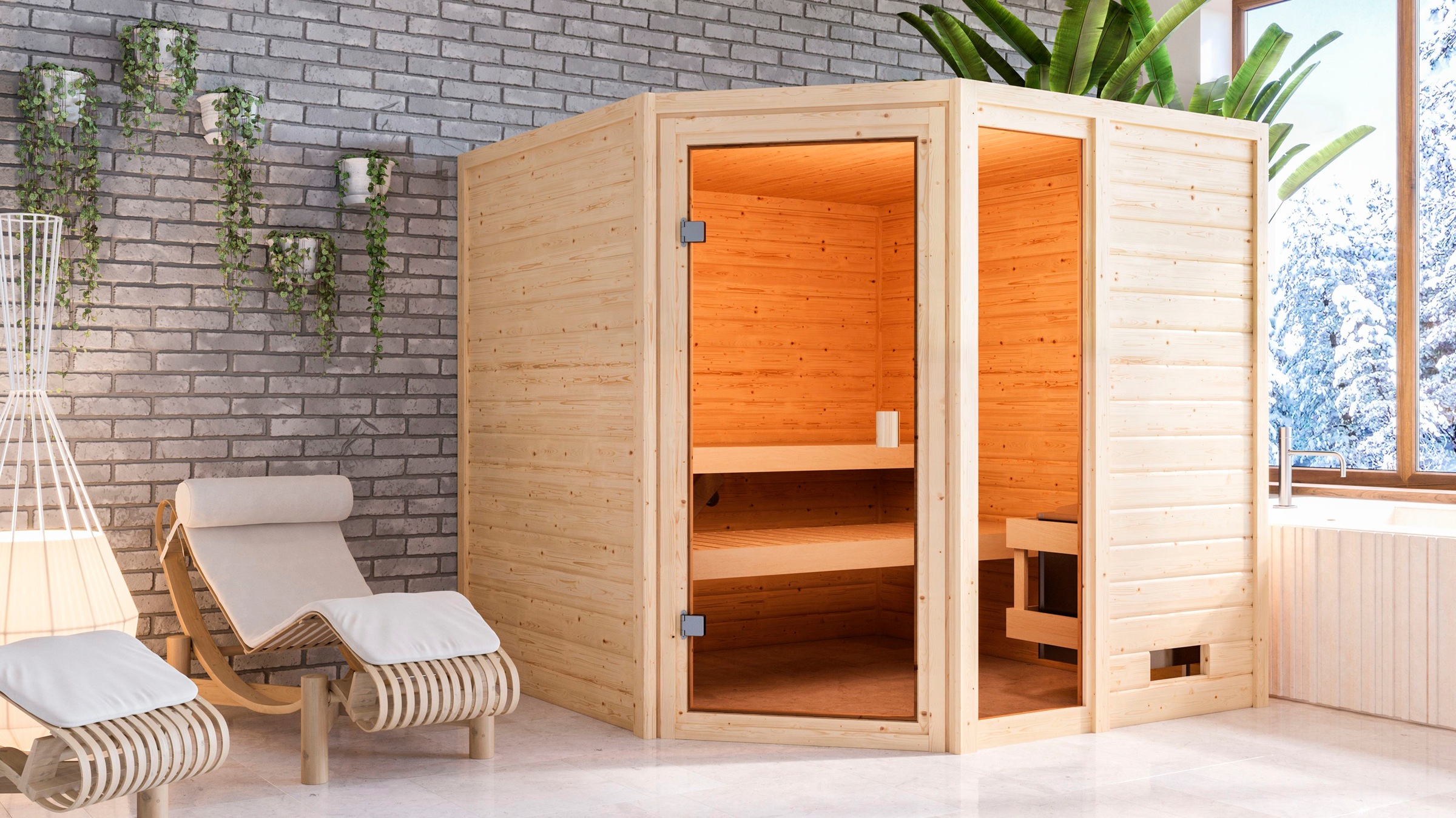 welltime Sauna »Tally«, 9-kW-Ofen mit int. Steuerung
