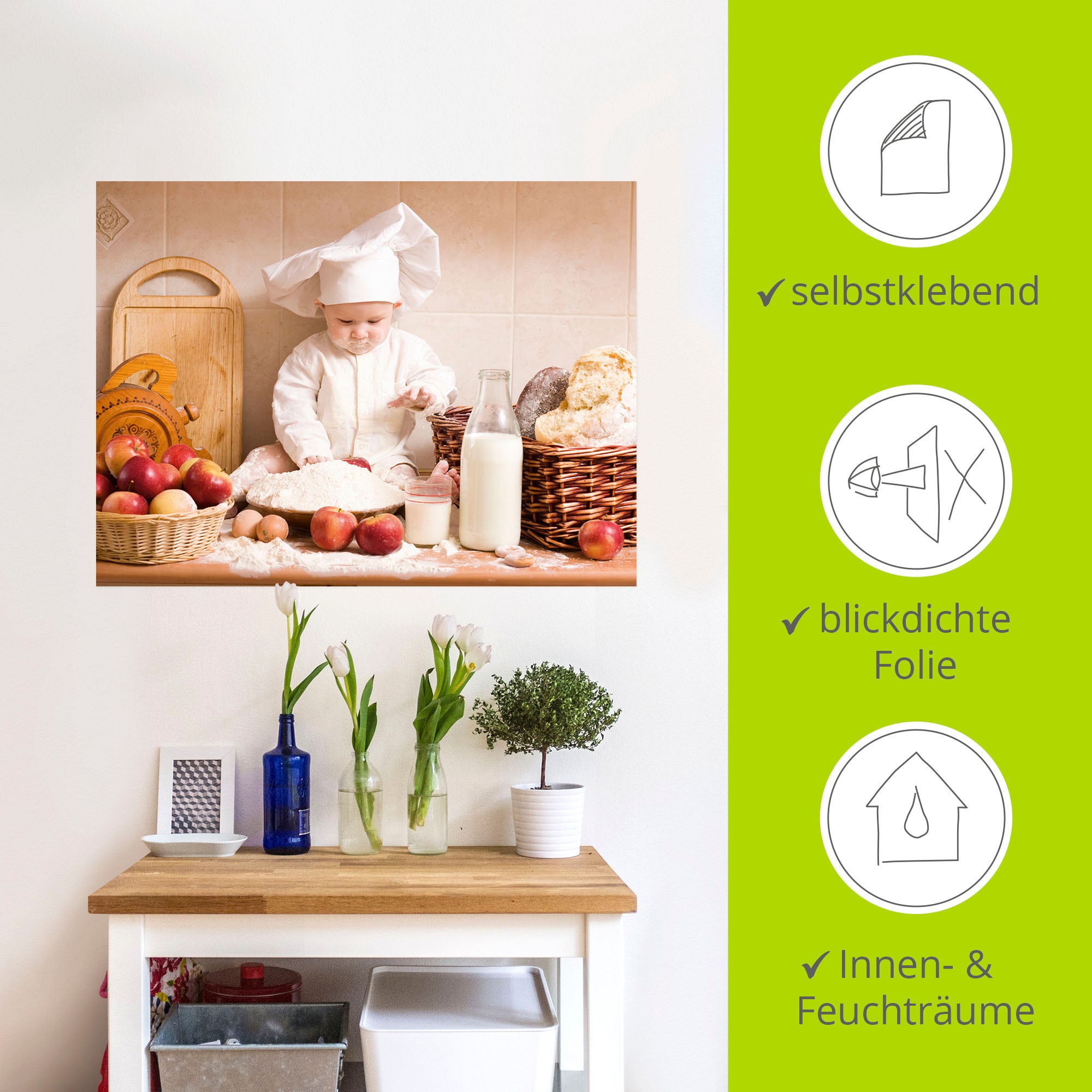 Artland Wandbild »Küche Junge Kind Backen«, Bilder von Kindern, (1 St.), als Alubild, Outdoorbild, Leinwandbild, Poster, Wandaufkleber