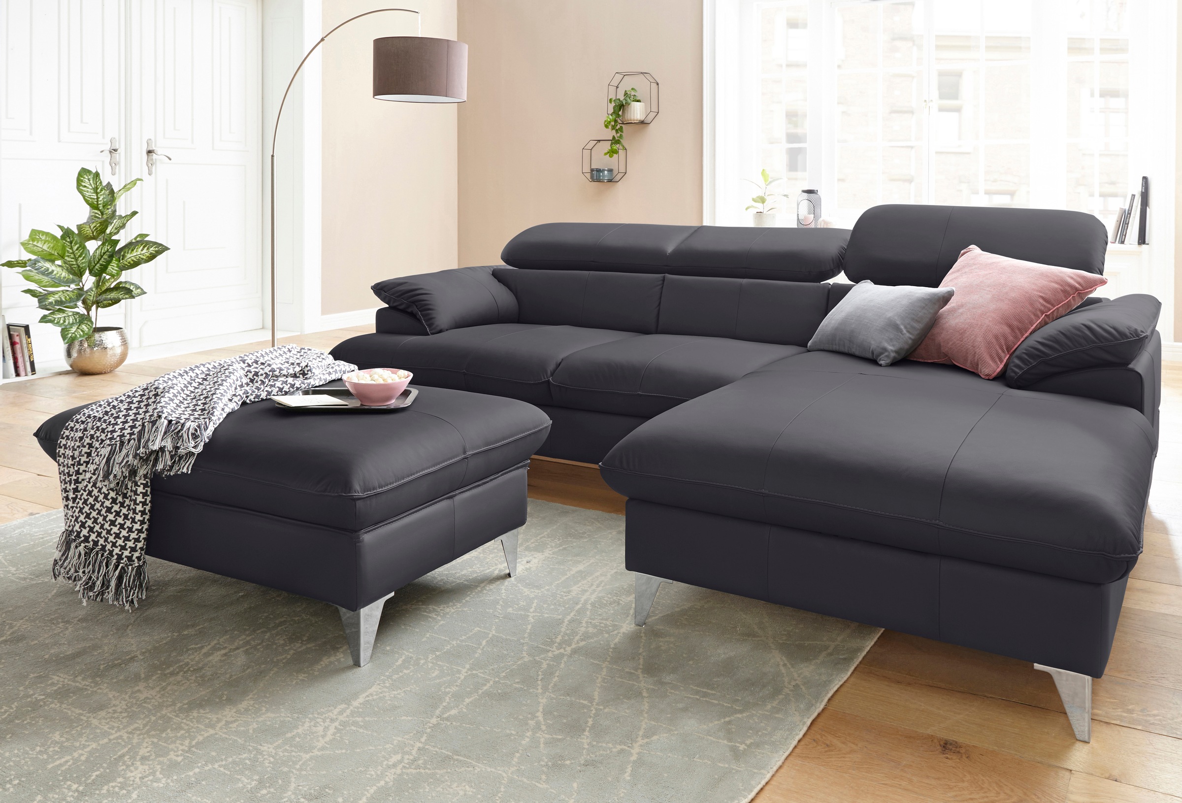 COTTA Polstergarnitur »Caluso L-Form«, (2 tlg.), Set bestehend aus: Ecksofa mit Kopfteilverstellung & Hocker