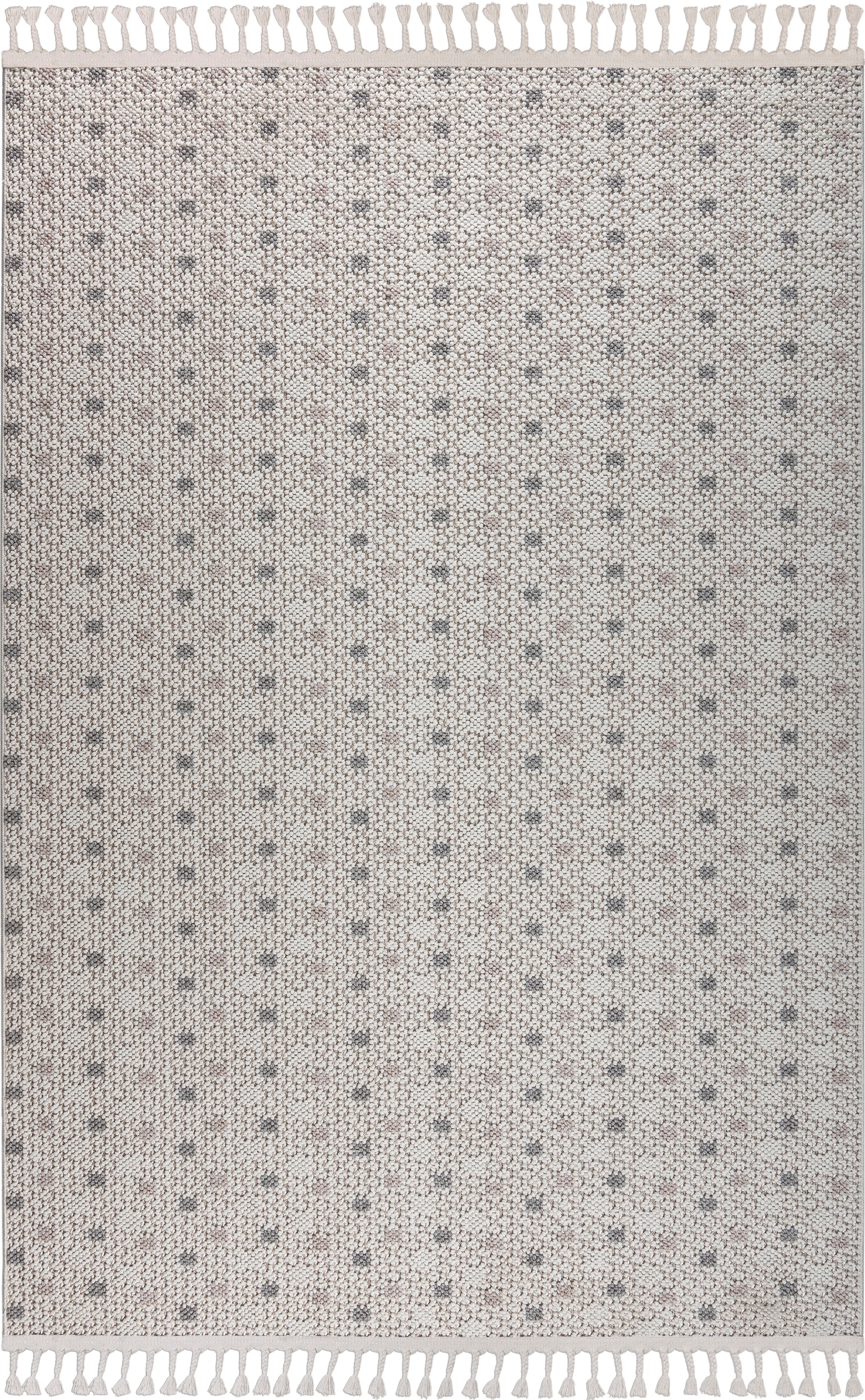 Bruno Banani Teppich »Dotty«, rechteckig, 6 mm Höhe, Woll-Optik, Hoch-Tief Struktur, In- und Outdoor geeignet, mit Fransen