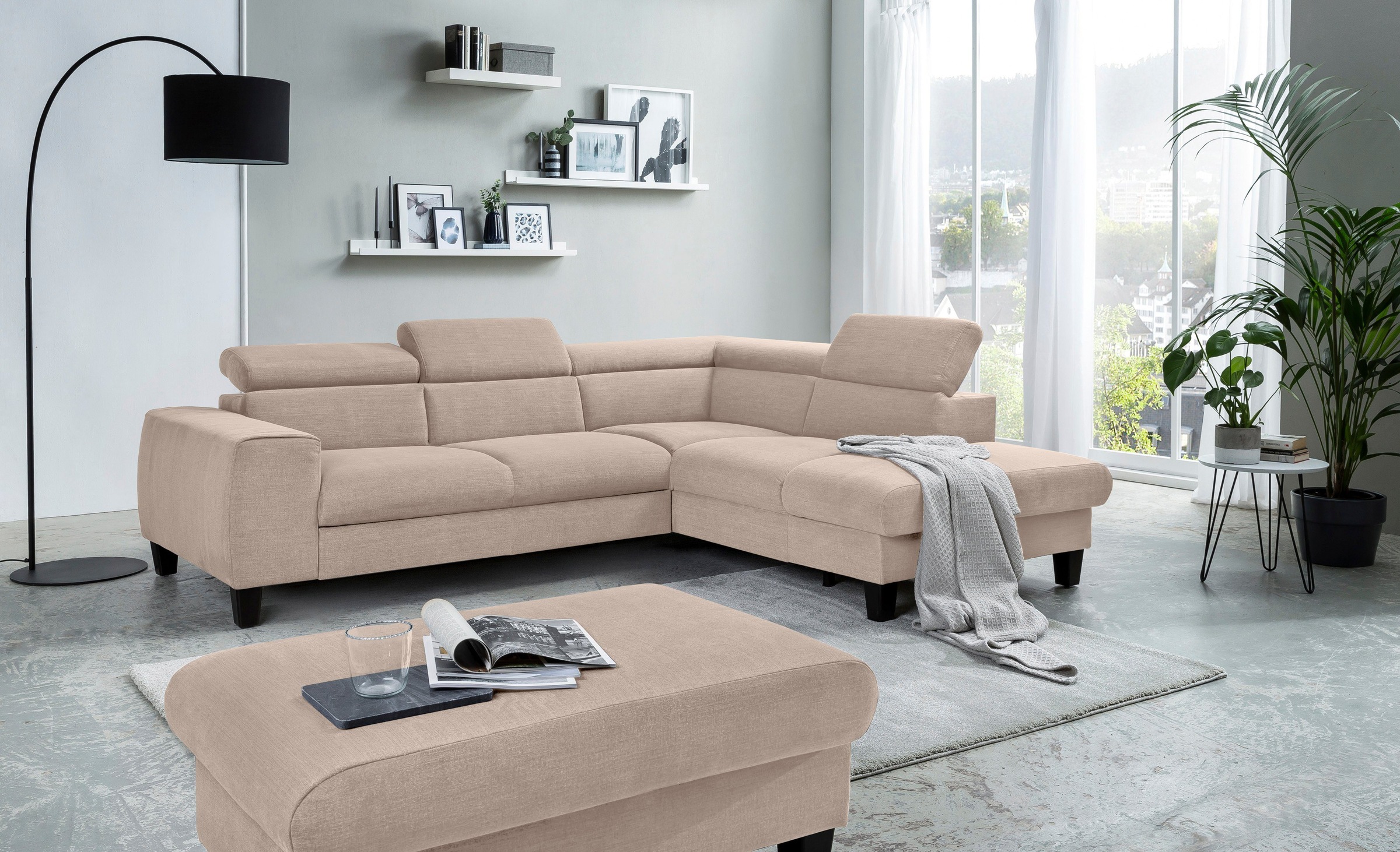 COTTA Polstergarnitur »Morven L-Form«, (Set), Set bestehend aus: Ecksofa mit Kopfteilverstellung & Hocker