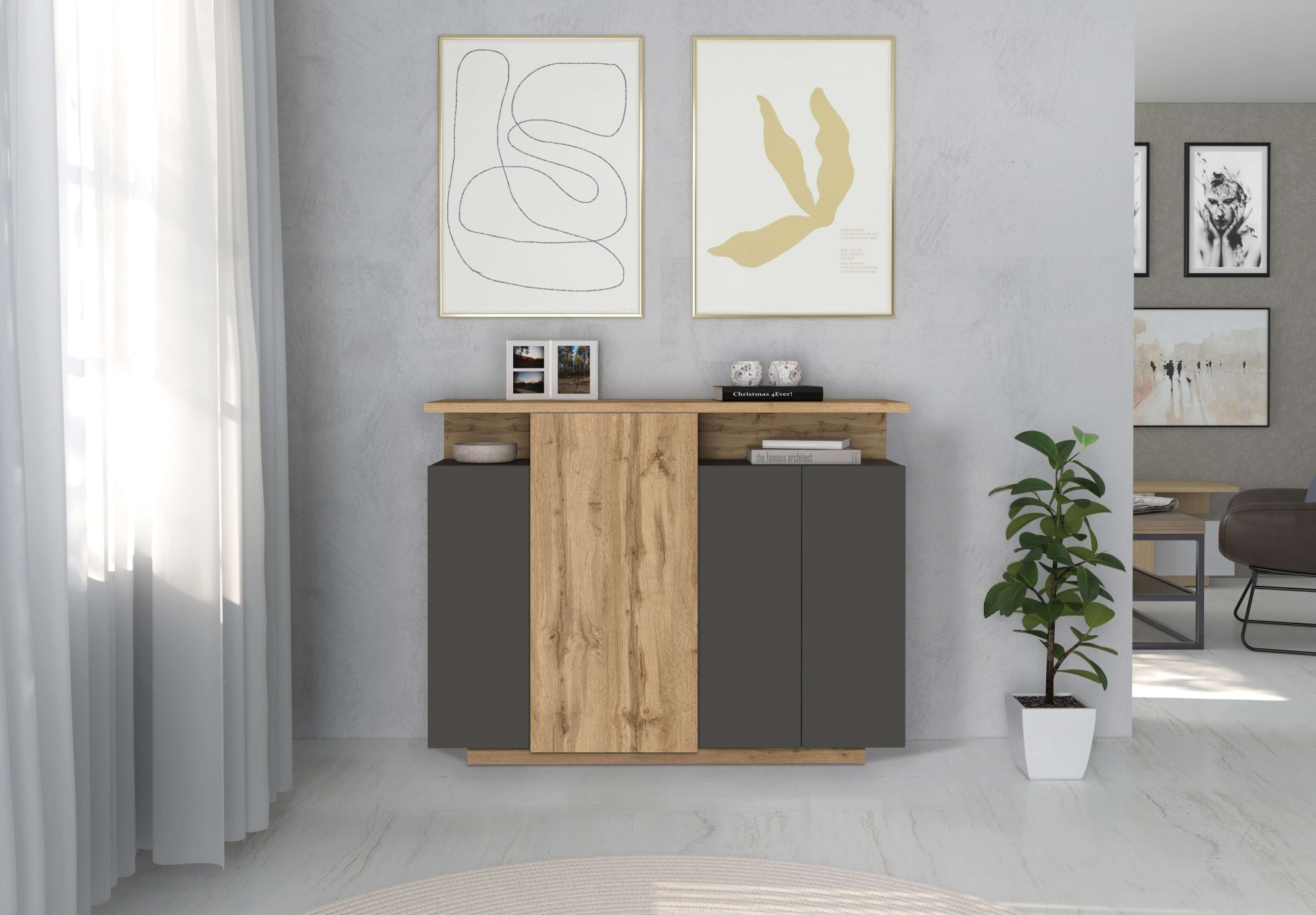 OTTO home Highboard »Highboard ETHOS, Kommode, Schrank, Kredenz« 1 Stk. tlg. Mit 4 Drehtüren, 9 Innenfächern und 2 Außenfächern, B.130 cm